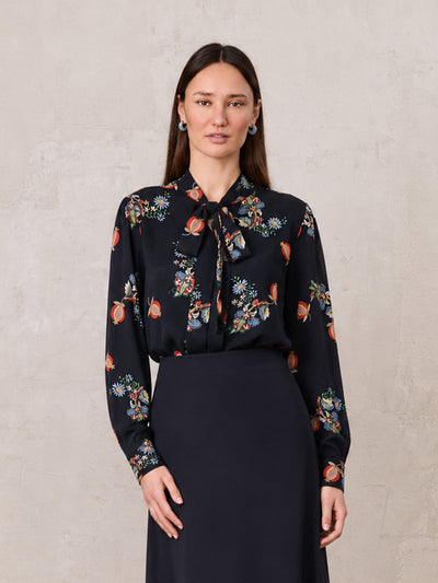 Bow Blouse-Pomegranate Floral