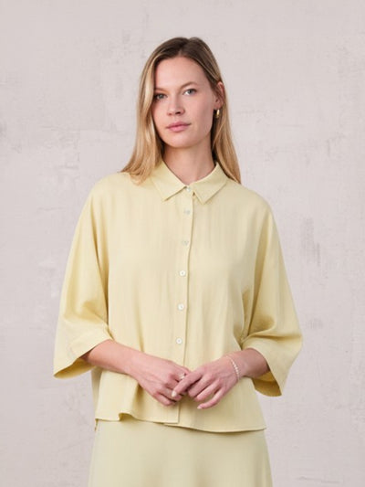 Boxy Dolman Sleeve Crinkle Blouse-Pale Yellow