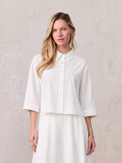 Boxy Dolman Sleeve Crinkle Blouse-White