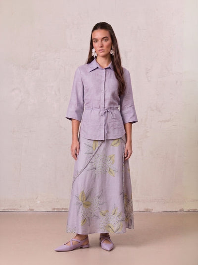 Braided Detail A-Line Skirt-Lavender Floral