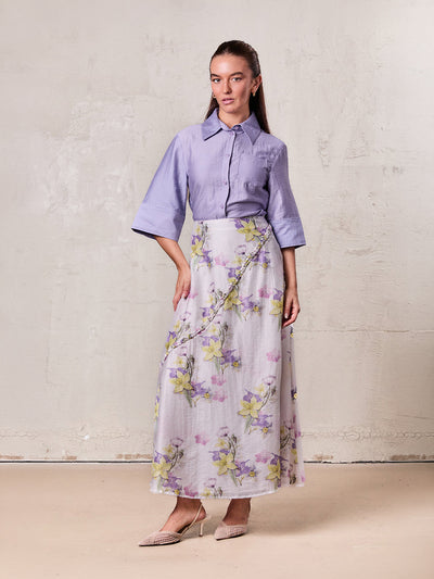 Braided Detail A-Line Skirt-Multi Color Floral