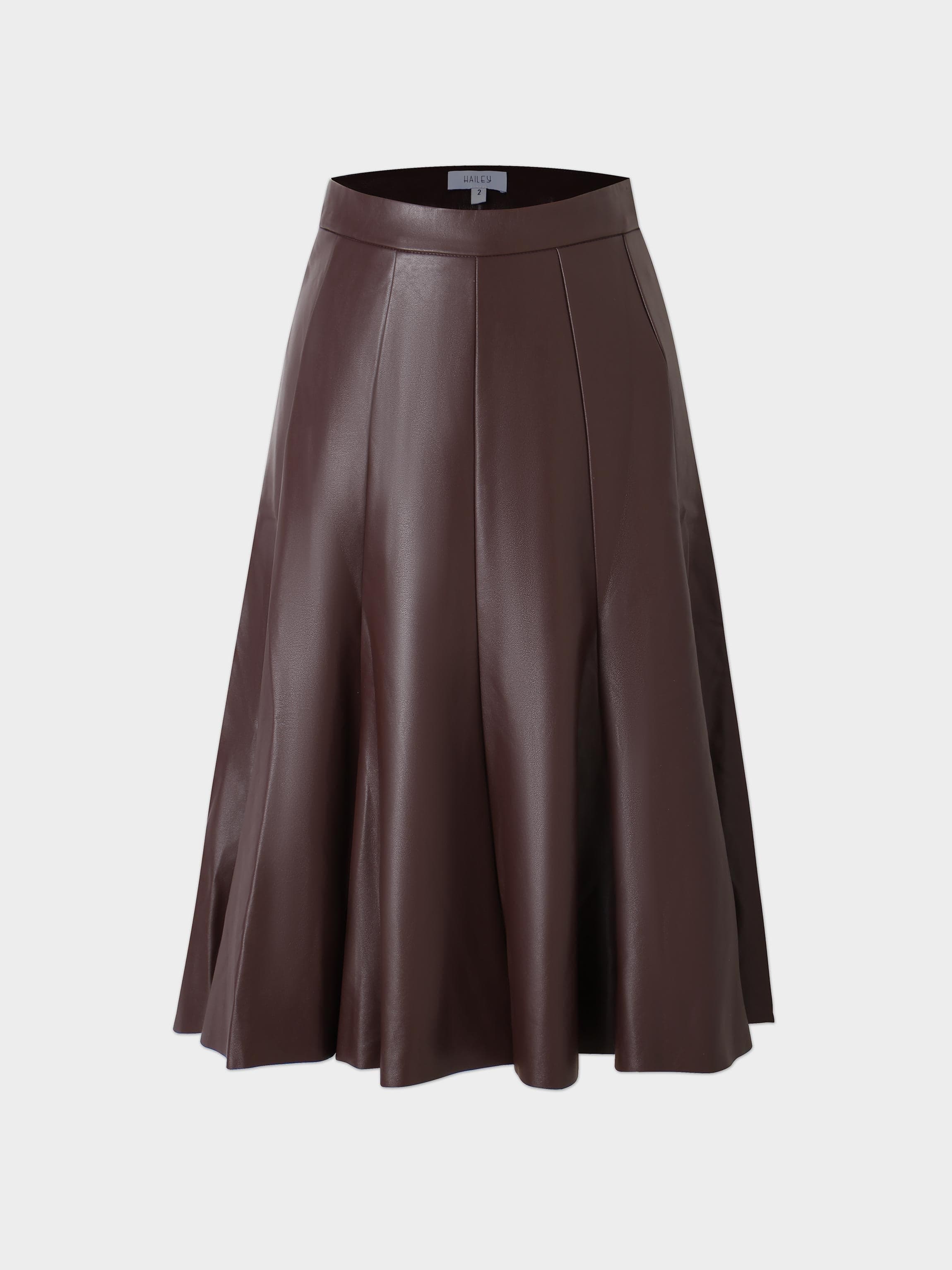 Flare Leather Skirt 27"-Brown