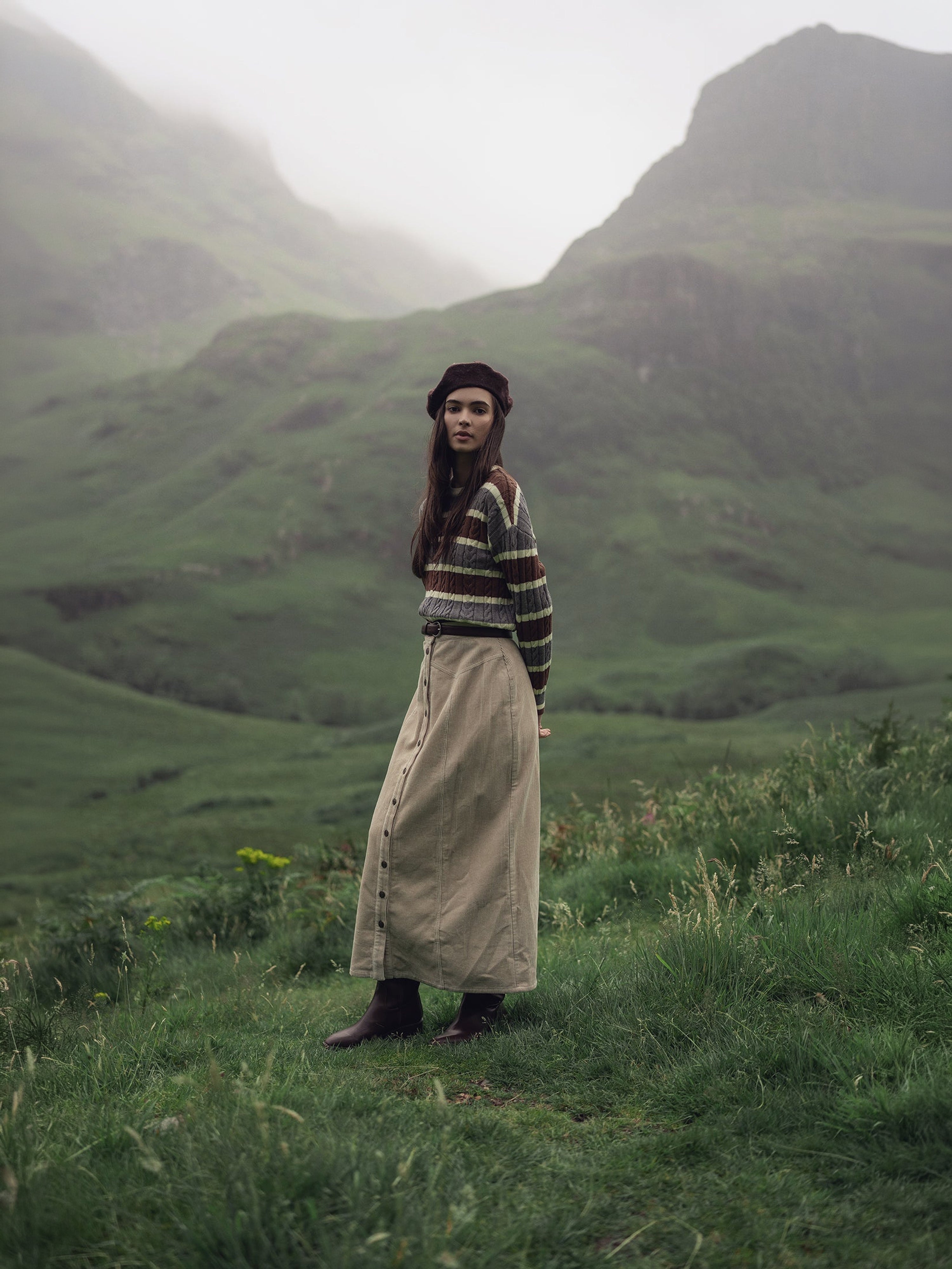 Button Down A-Line Corduroy Skirt-Warm Vanilla