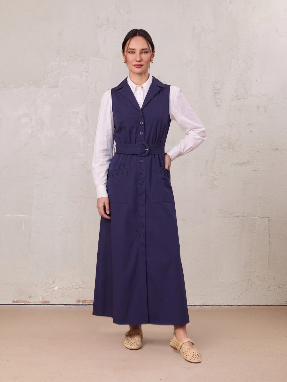 Stella & Rose Women's Button Down Belted Jumper Sleeveless Maxi Dress - Size 0