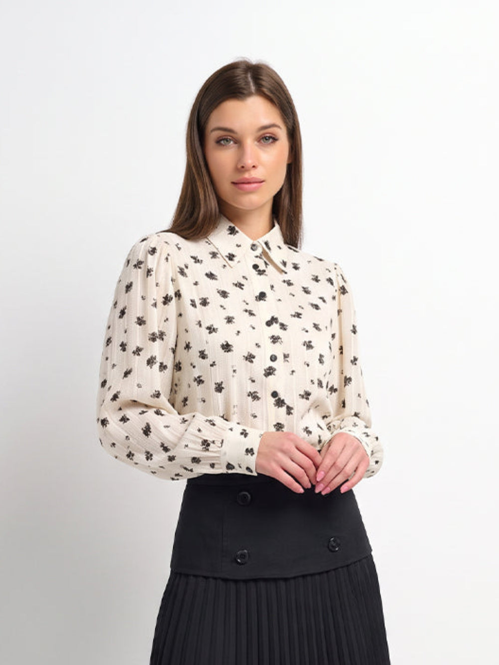 Black Floral Shimmer Blouse - Black Floral