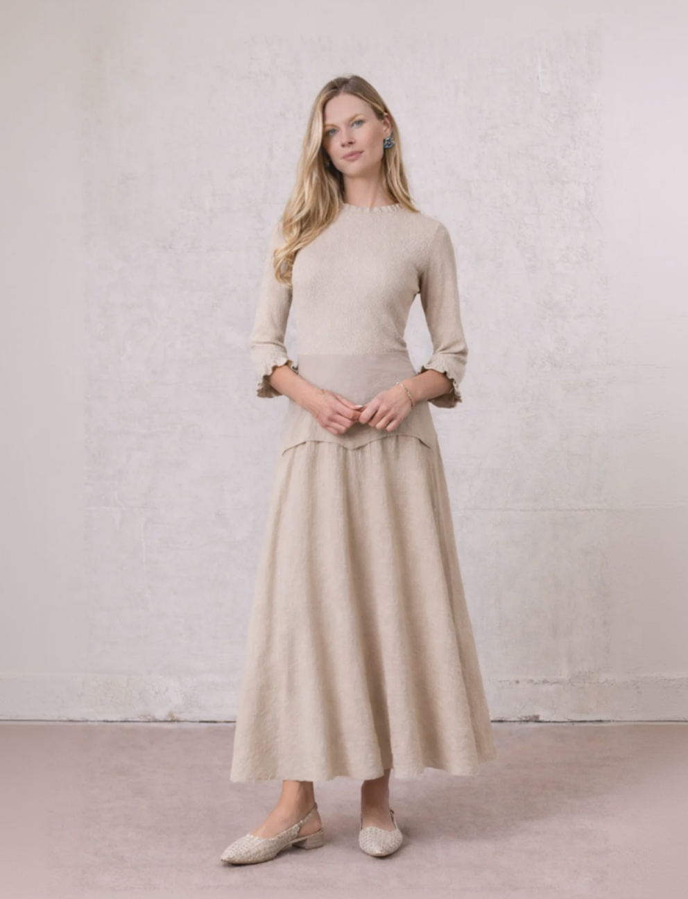 Pointed Yoke Dress Skirt-Ice Latte