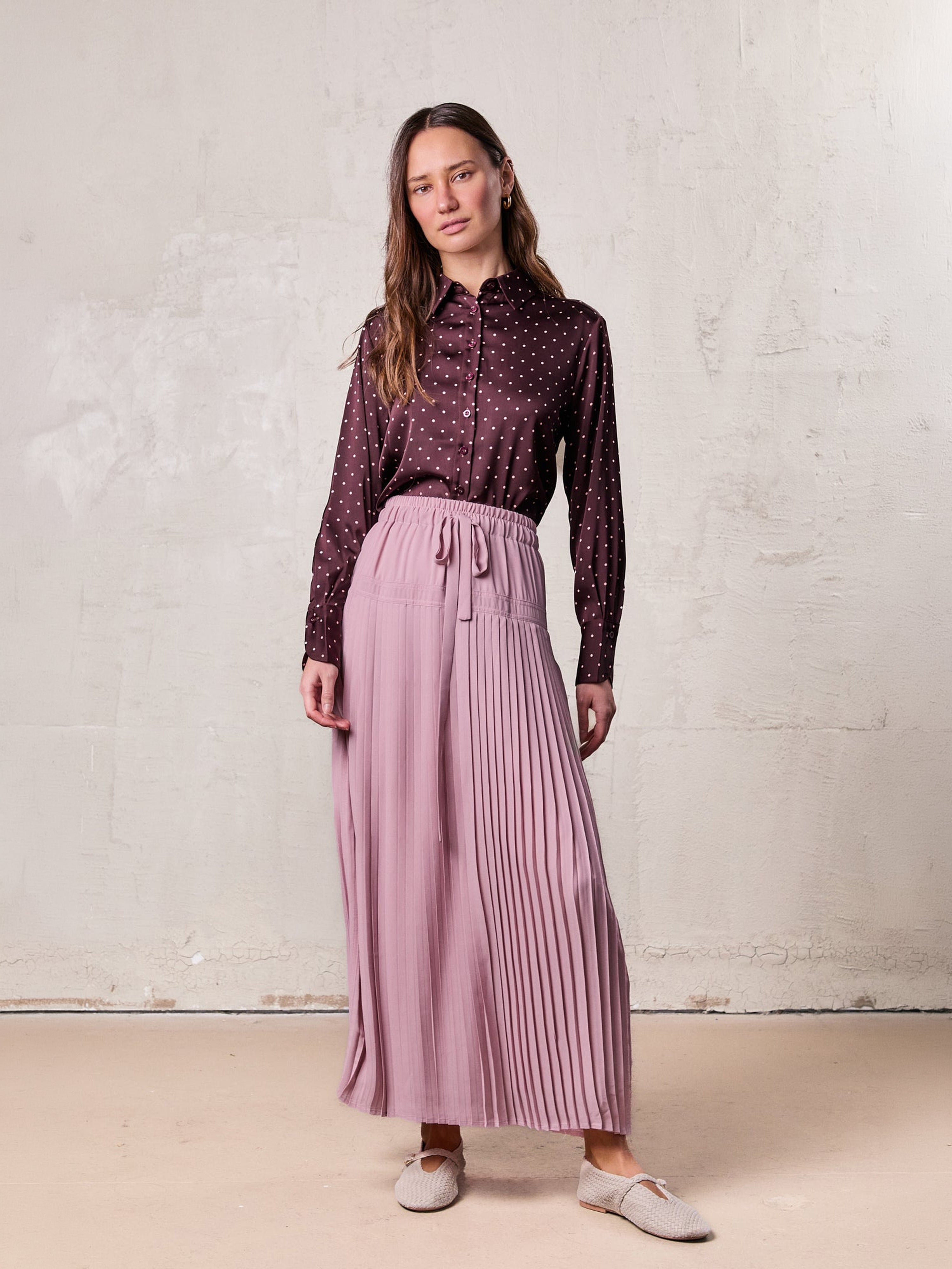 Chiffon Drop Waist Pleat Skirt-Mauve
