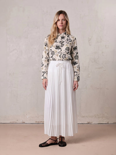 Chiffon Drop Waist Pleat Skirt-White