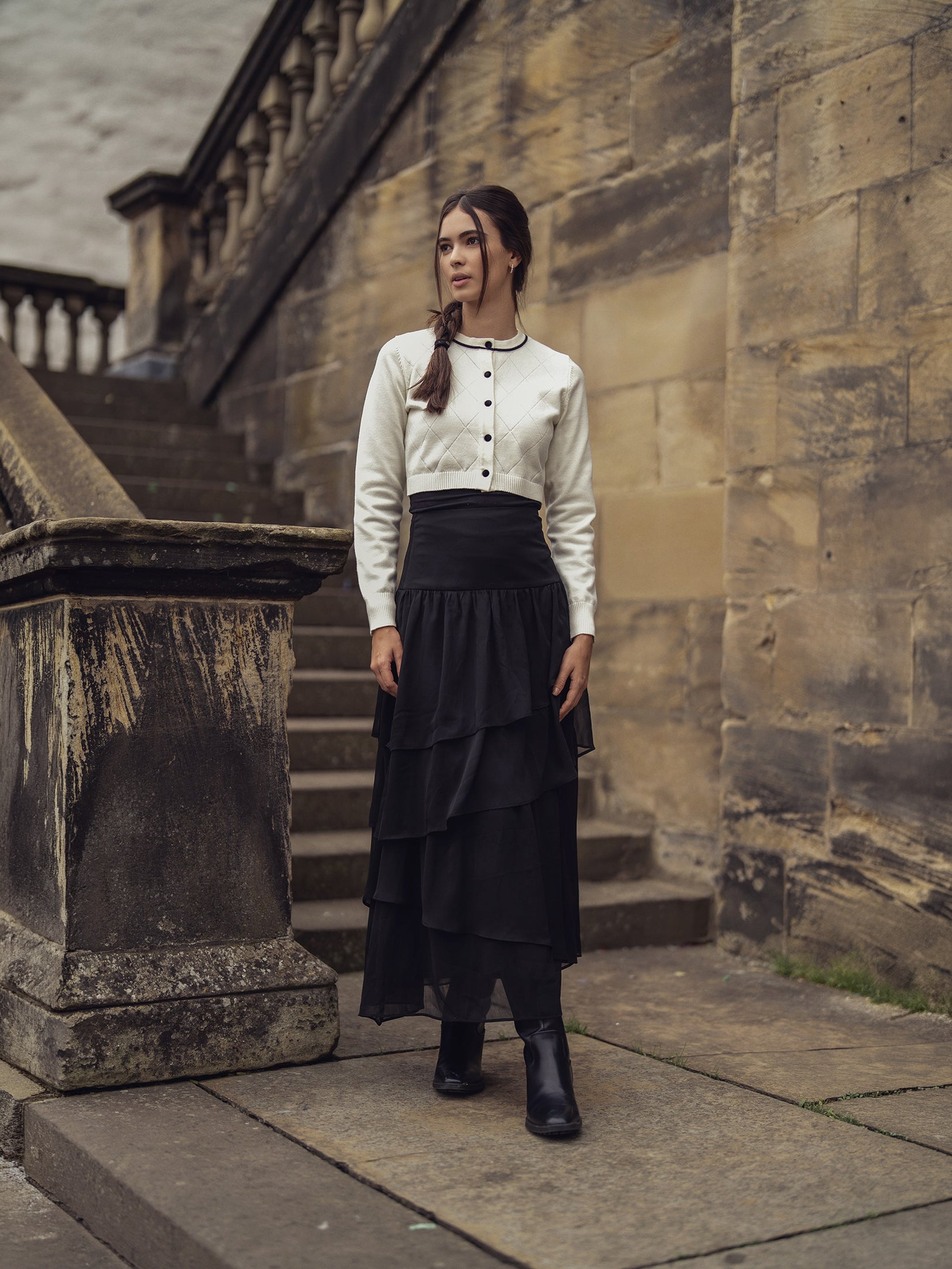 Chiffon Layered Skirt-Black