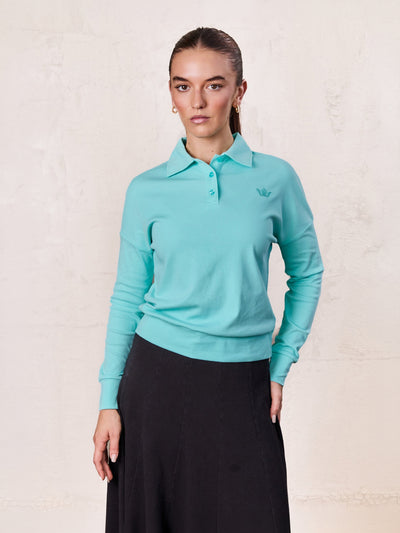 Collared Bomber Tee-Aqua