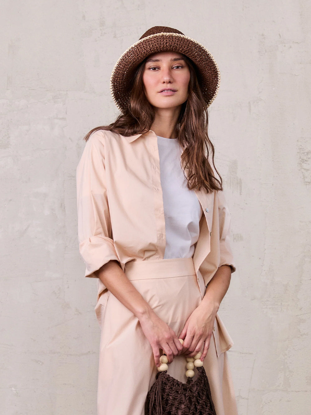 Cotton Button Down Blouse-Bone