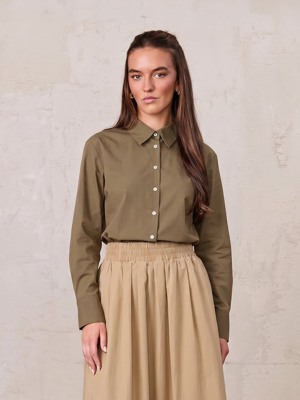 Cotton Button Down Blouse-Mocha Mousse