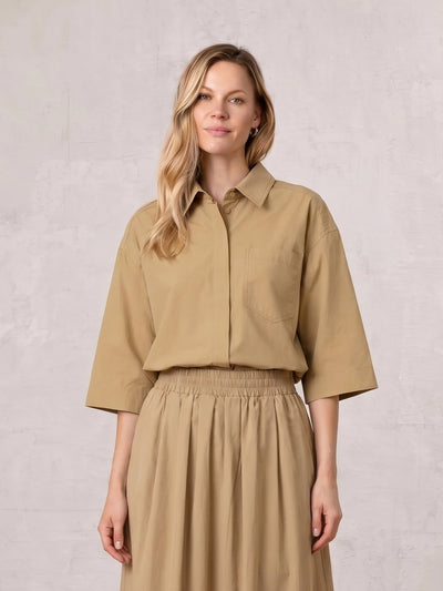 Cotton Crop Blouse-Sand
