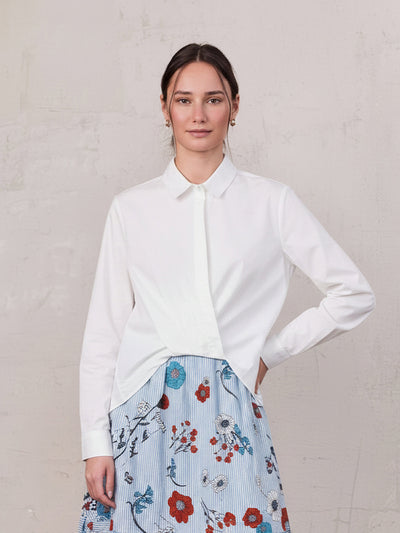Cotton Front Crossover Blouse-White