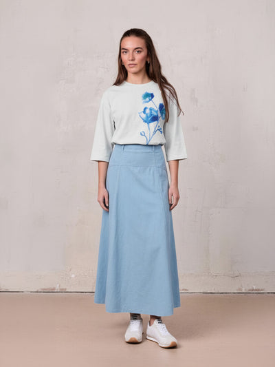 Cotton Yoke Circle Skirt-Blue