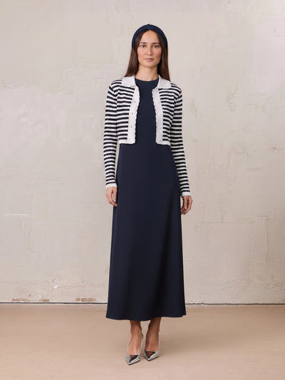 Crepe Slip Dress-Navy