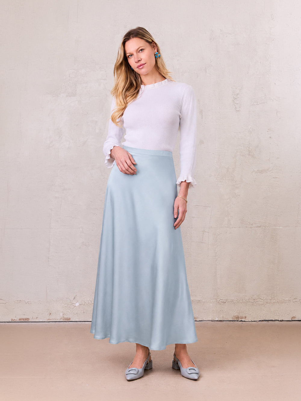 Crepe Slip Skirt-Sky Blue