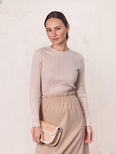 Crew Neck Cable Sweater-Bone
