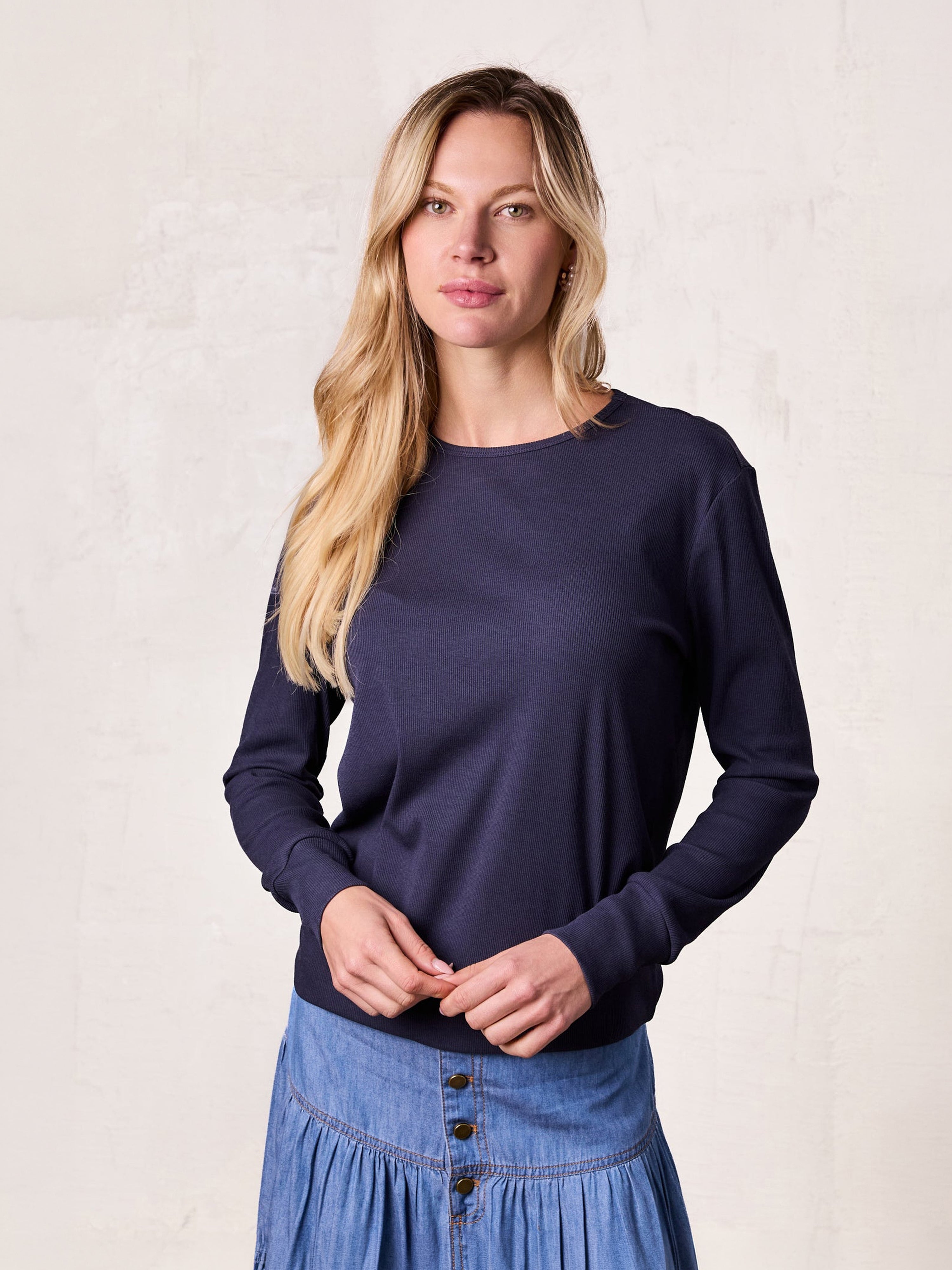 Crew Ribbed Dolman-Navy