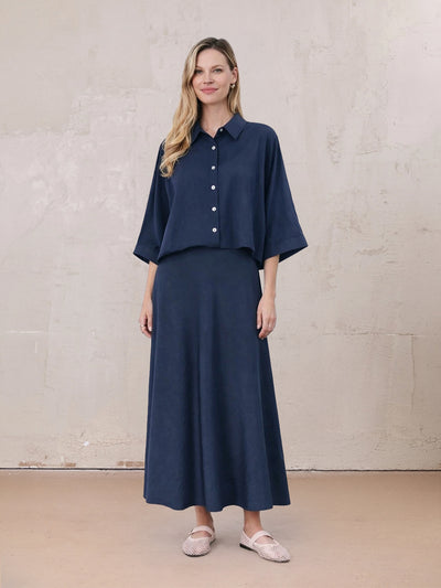 Crinkle Skirt 37"-Navy