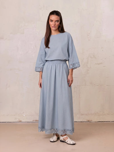 Crochet Trim Skirt-Light Blue