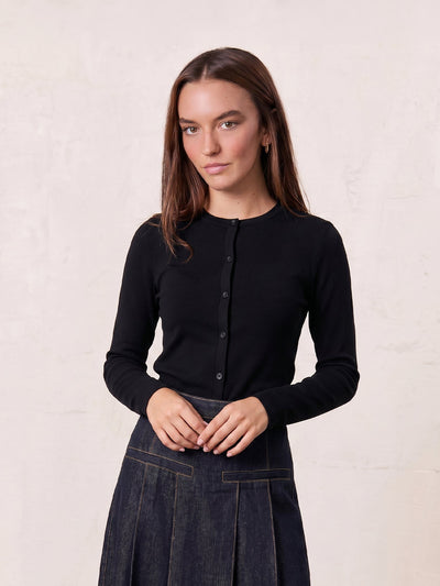 Crop T-Shirt Cardigan-Black