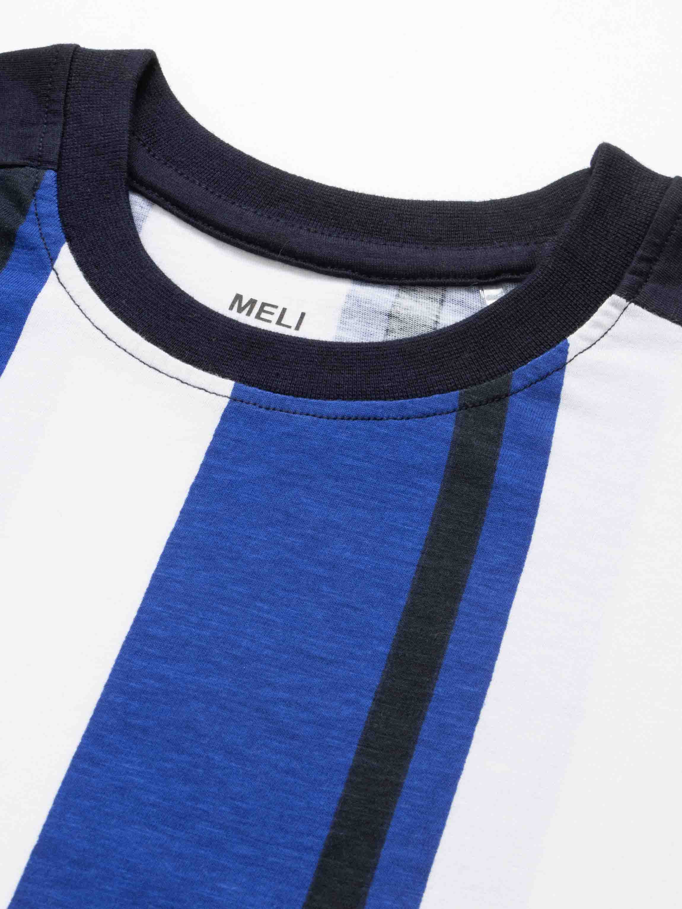 Mix Stripe Boxy Tee-Cobalt/Navy