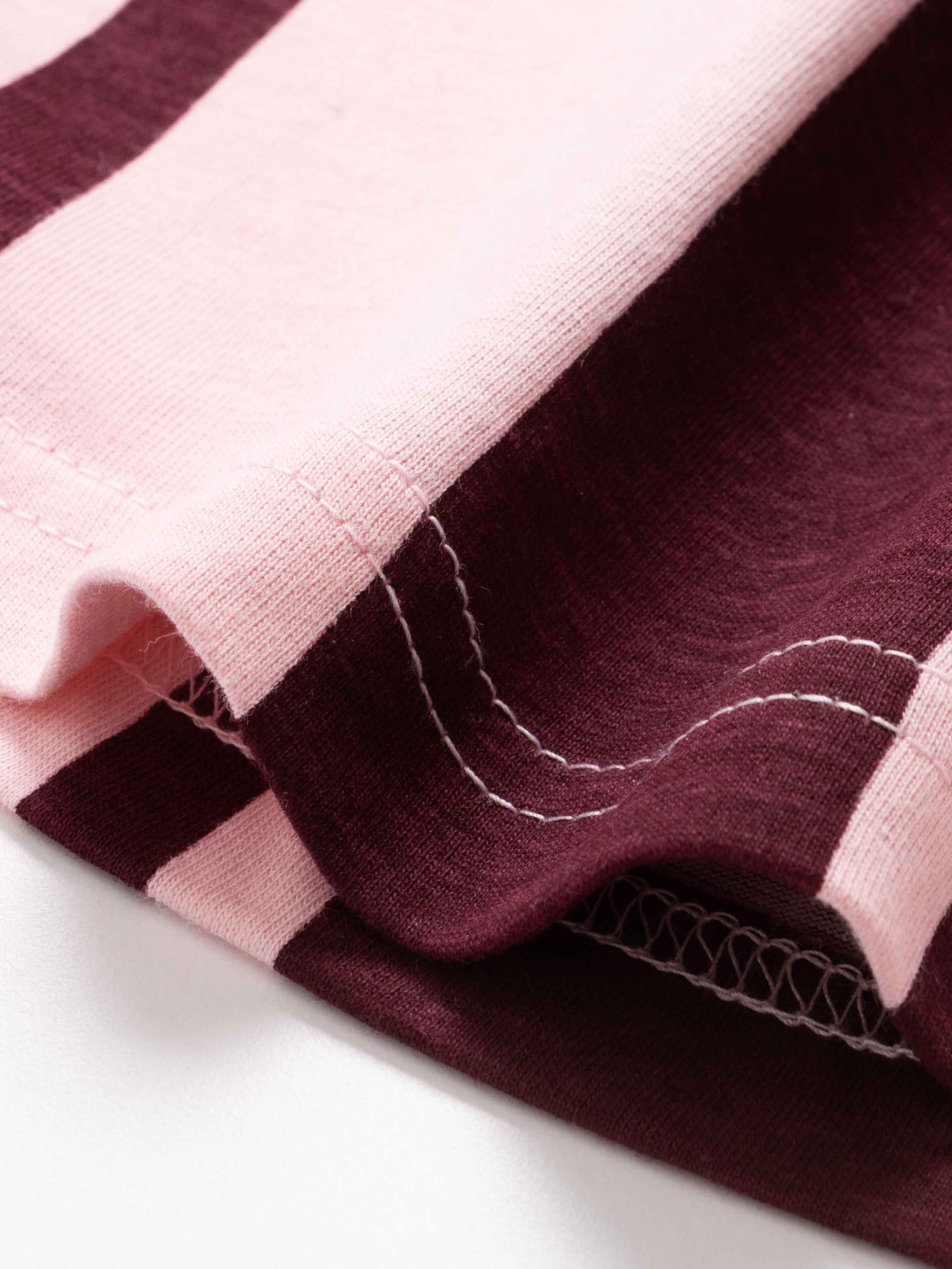 Mix Stripe Boxy Tee-Pink/Burgundy
