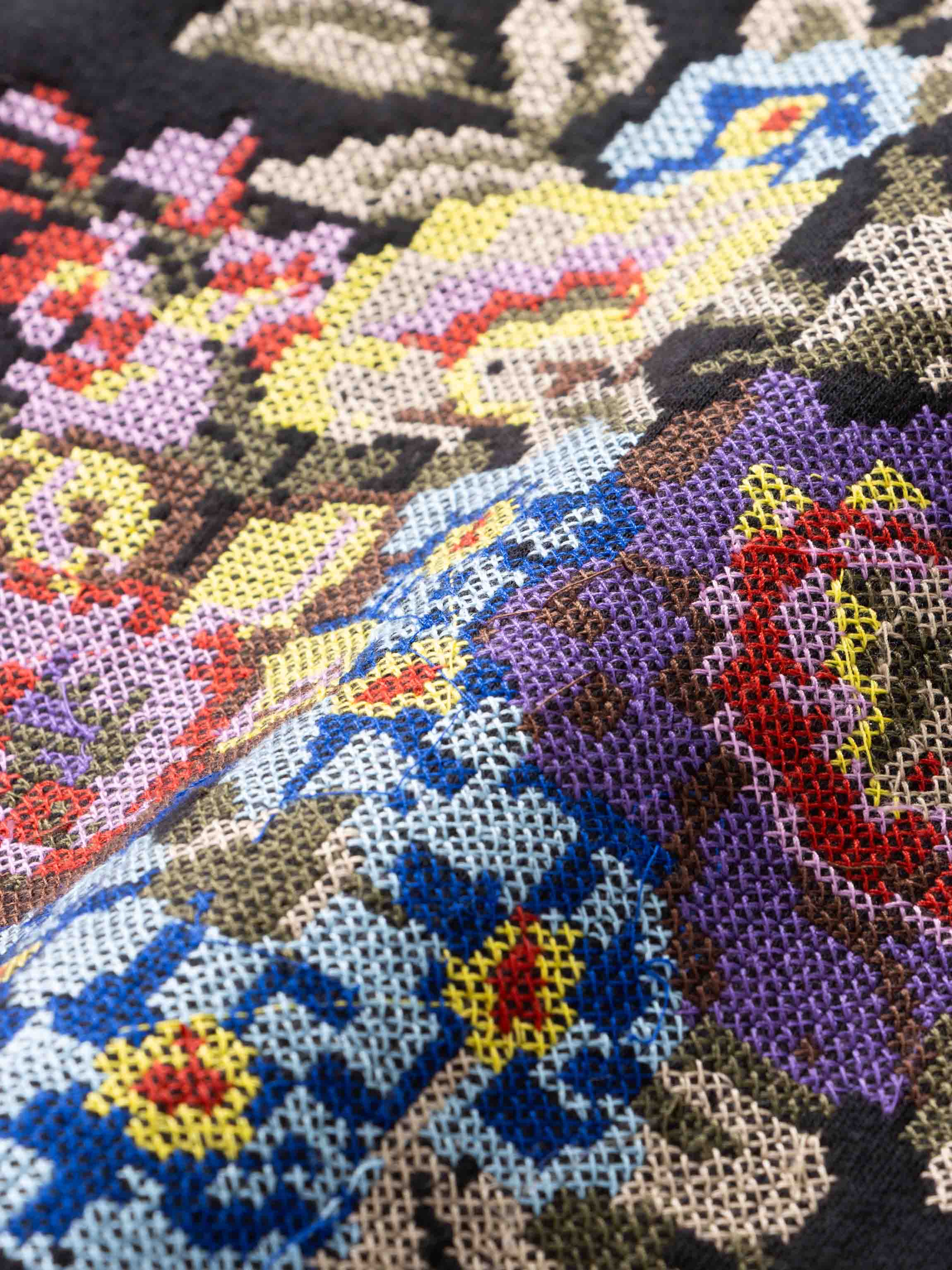 Cross Stitch Floral Sweatshirt-Black