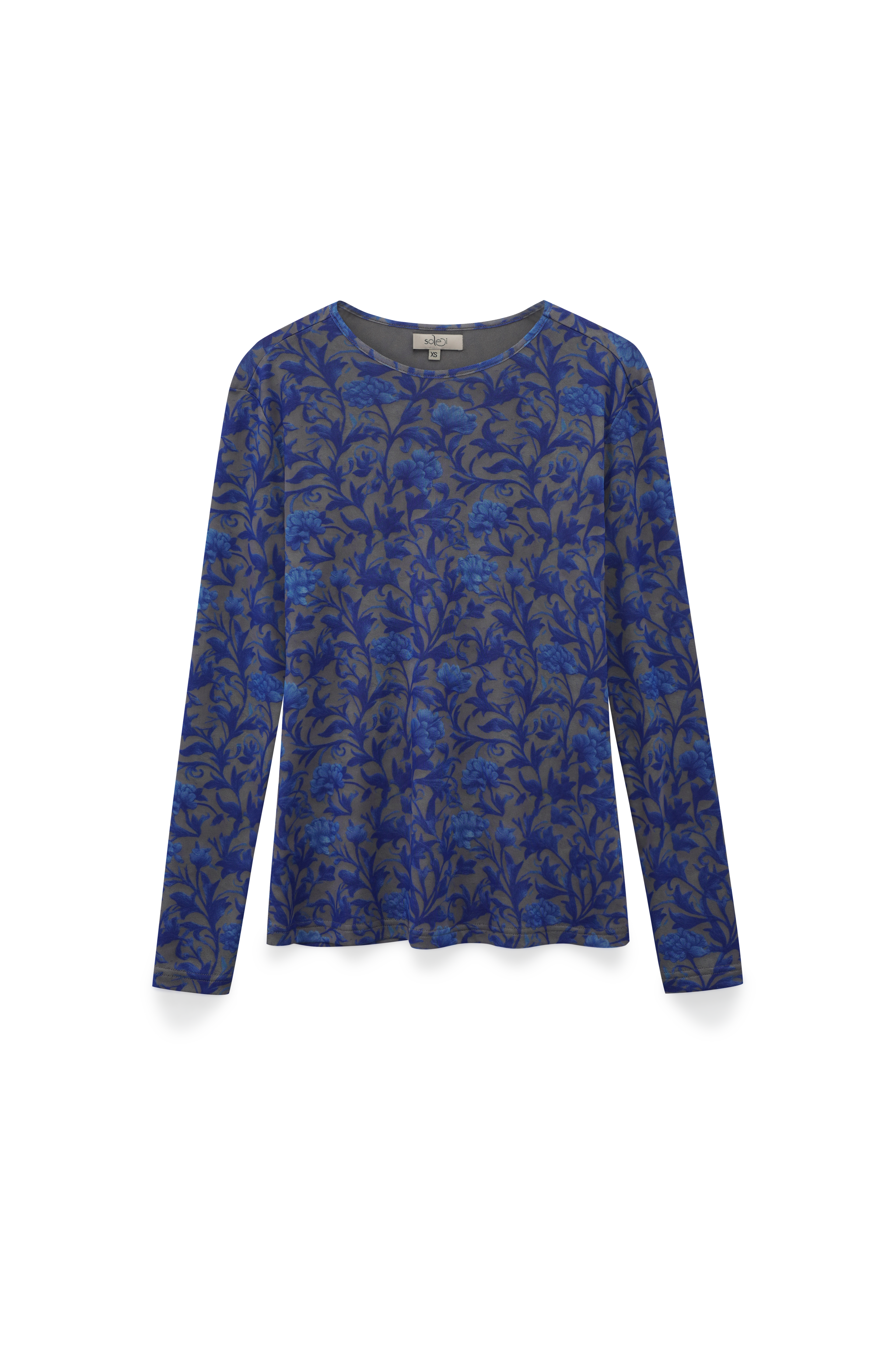 Mesh Crew Neck Print Top-Blue/Grey Vines