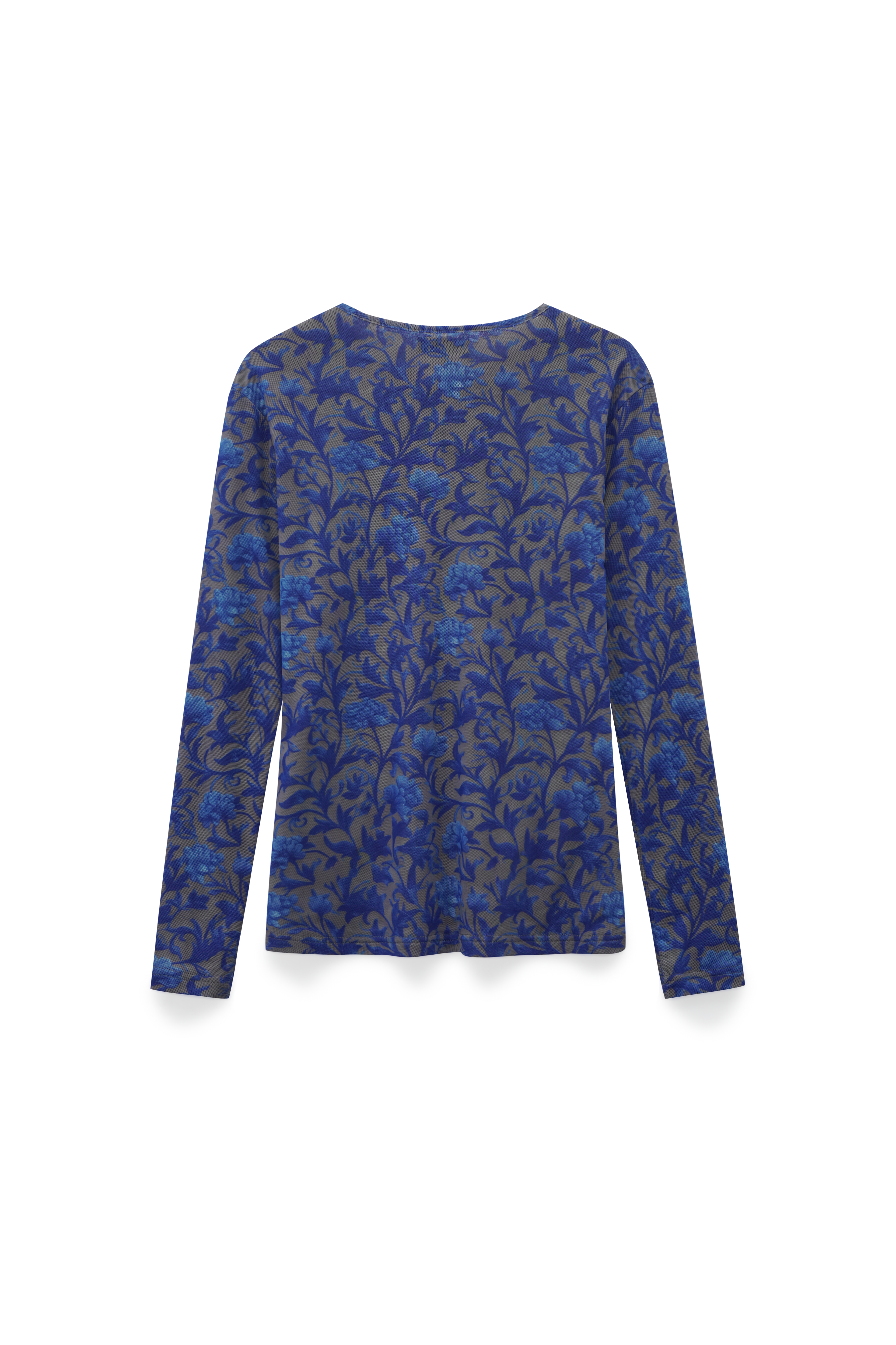 Mesh Crew Neck Print Top-Blue/Grey Vines