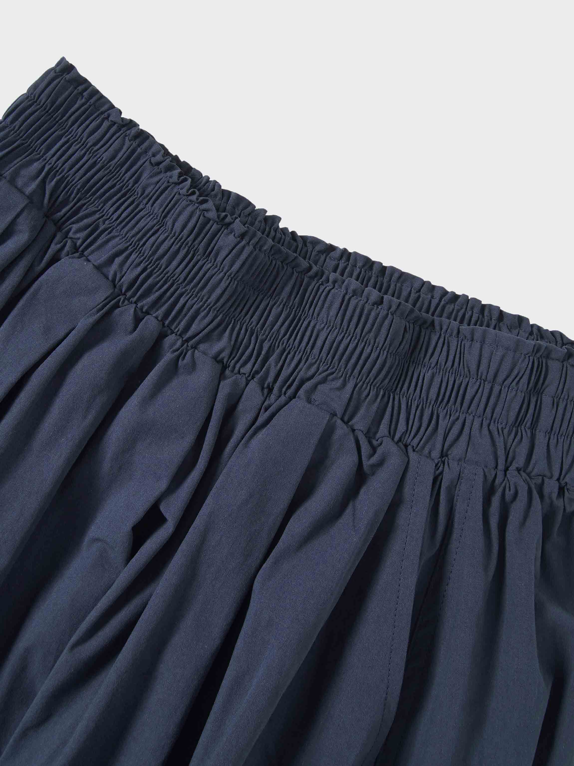 Elastic Waist Gathered Skirt-Navy