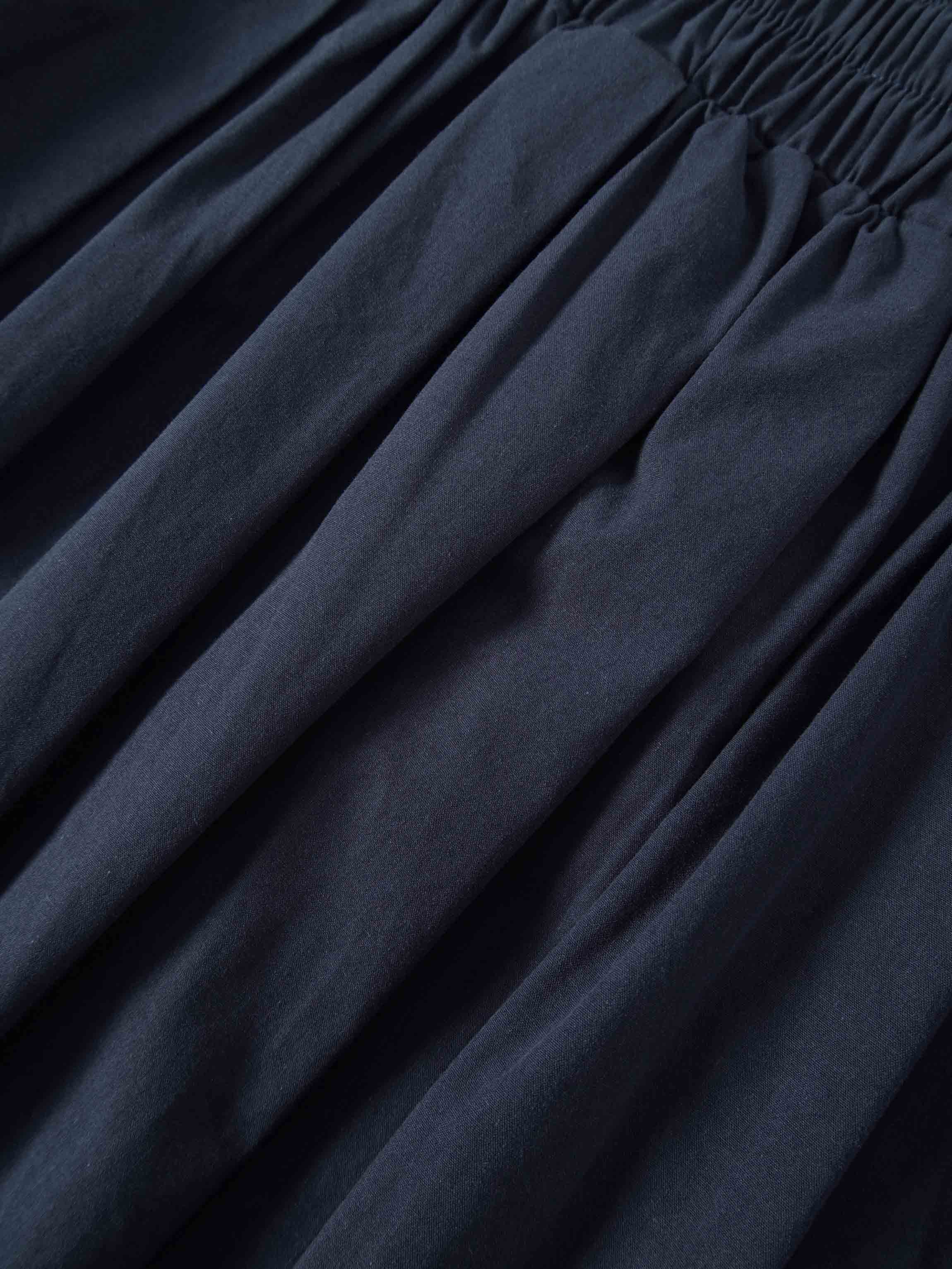 Elastic Waist Gathered Skirt-Navy