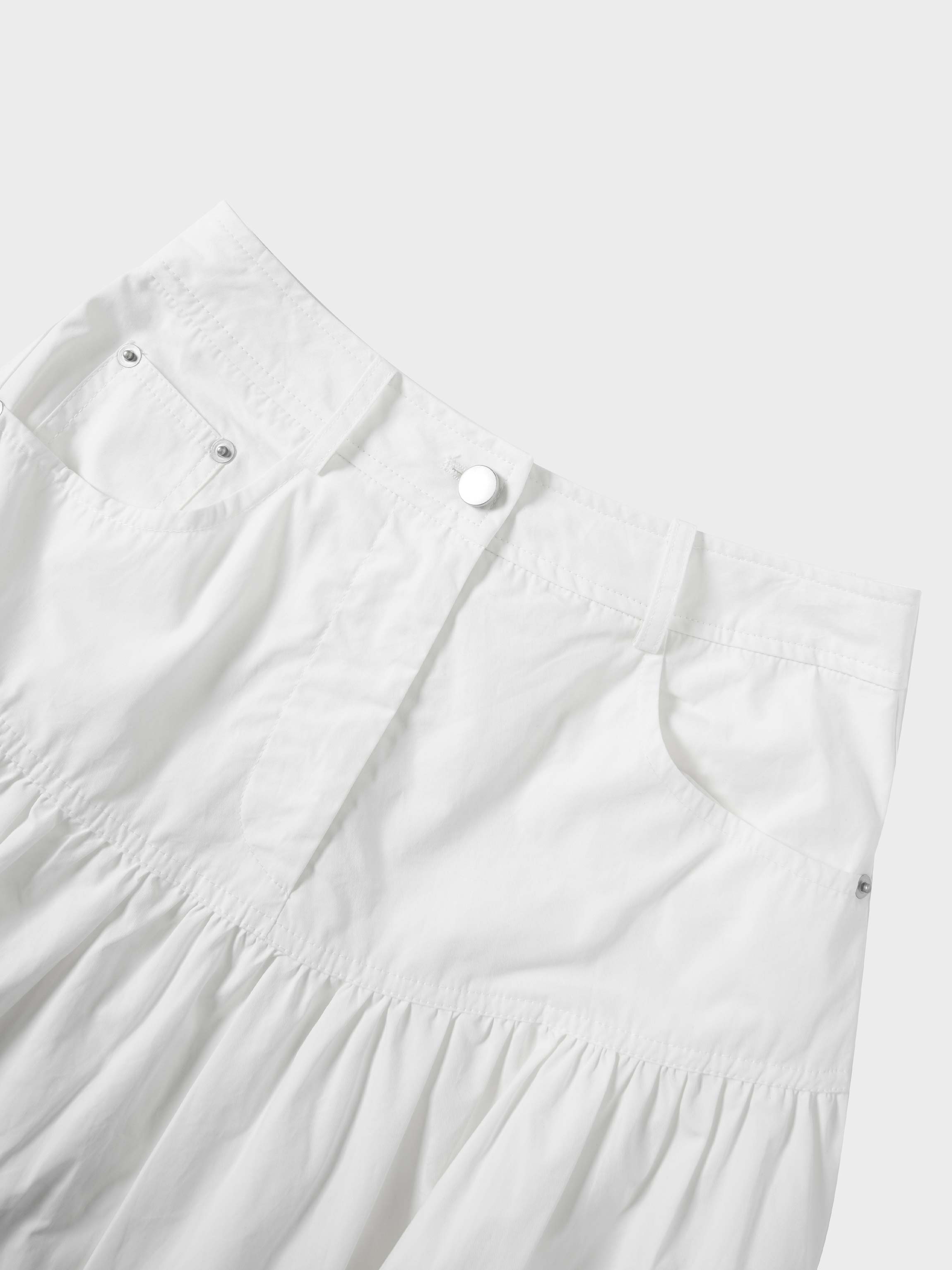 Gathered Drop Waist Yoke Skirt-White