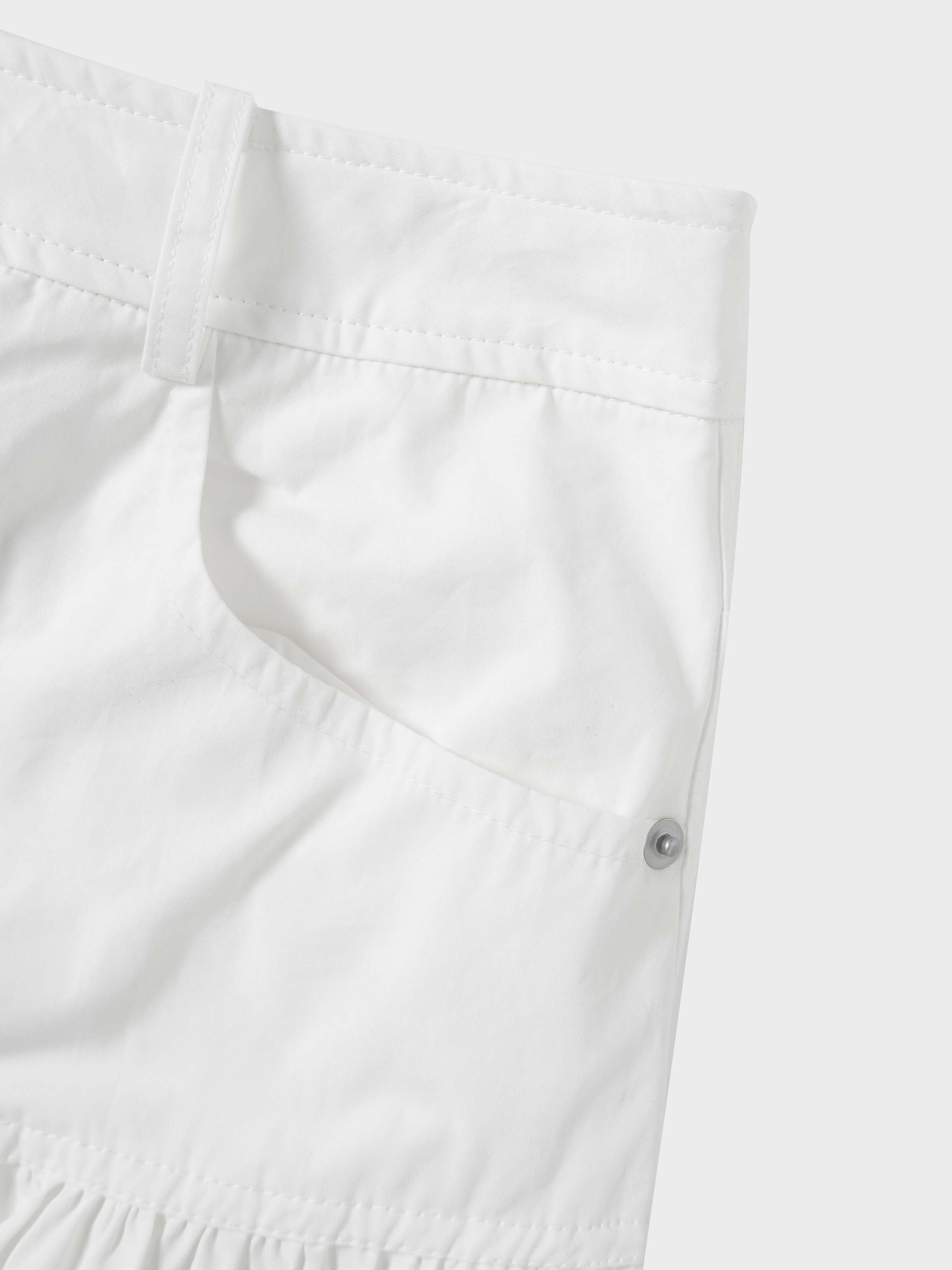 Gathered Drop Waist Yoke Skirt-White