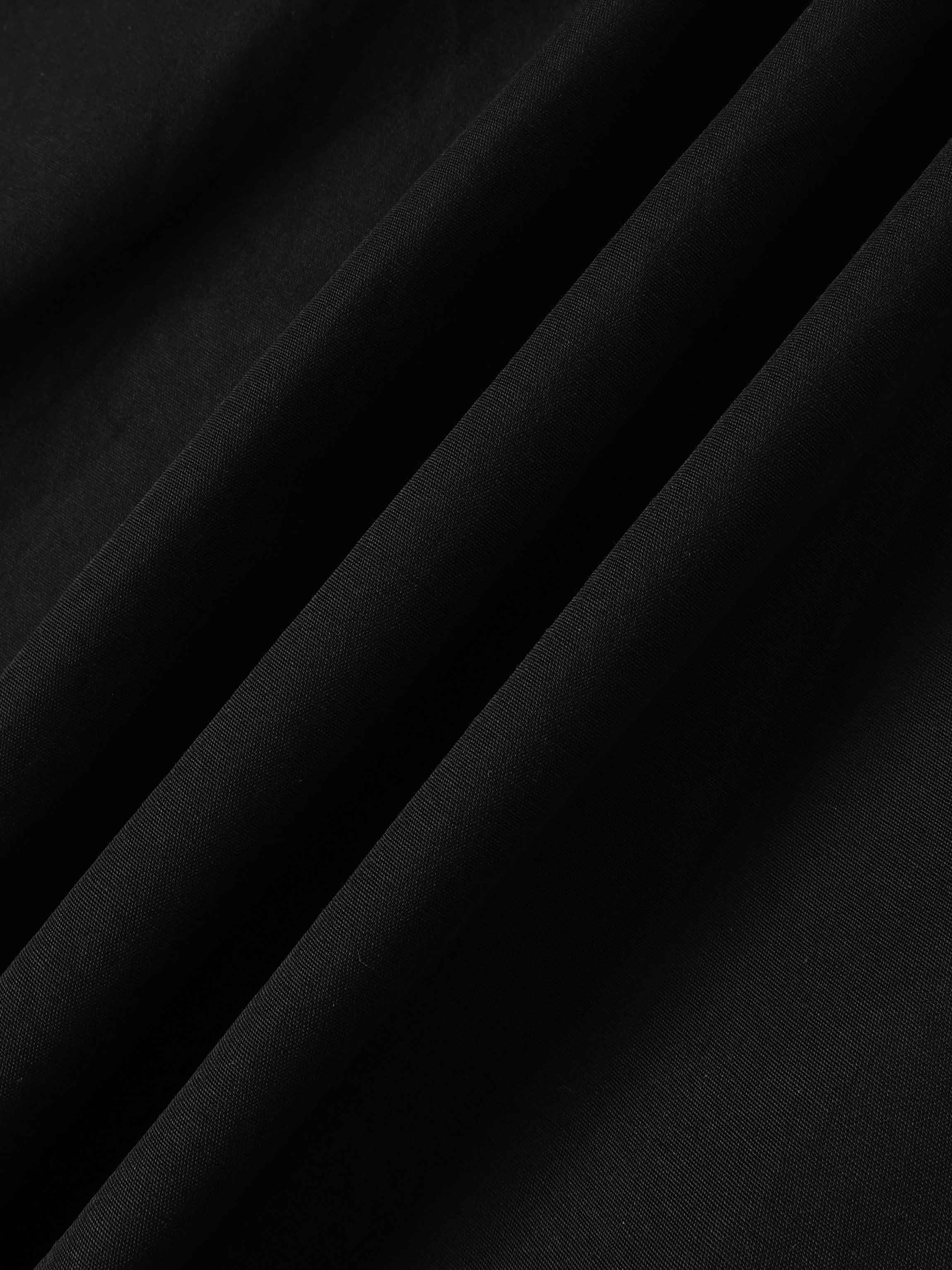 Gathered Drop Waist Yoke Skirt-Black