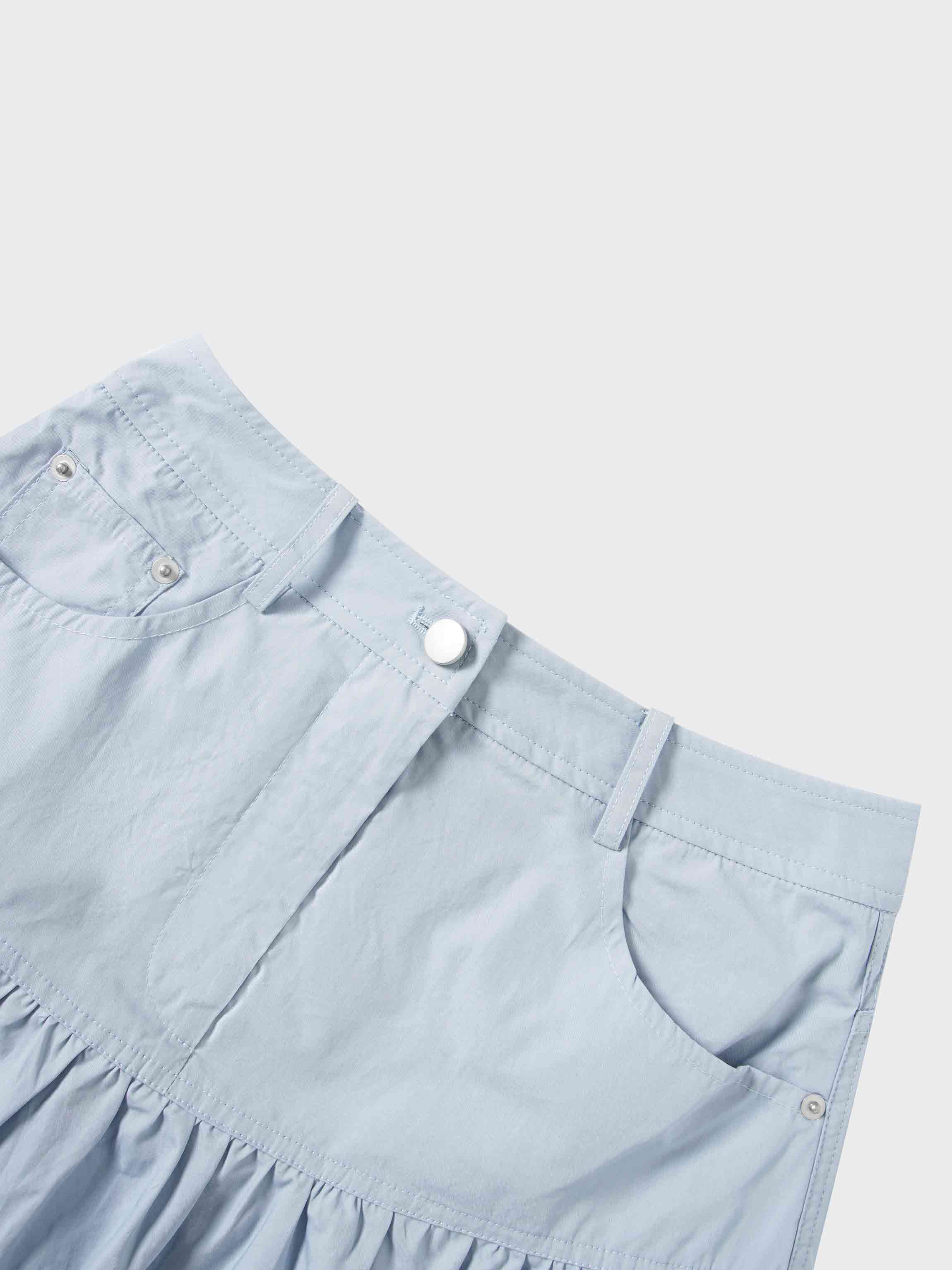 Gathered Drop Waist Yoke Skirt-Light Blue