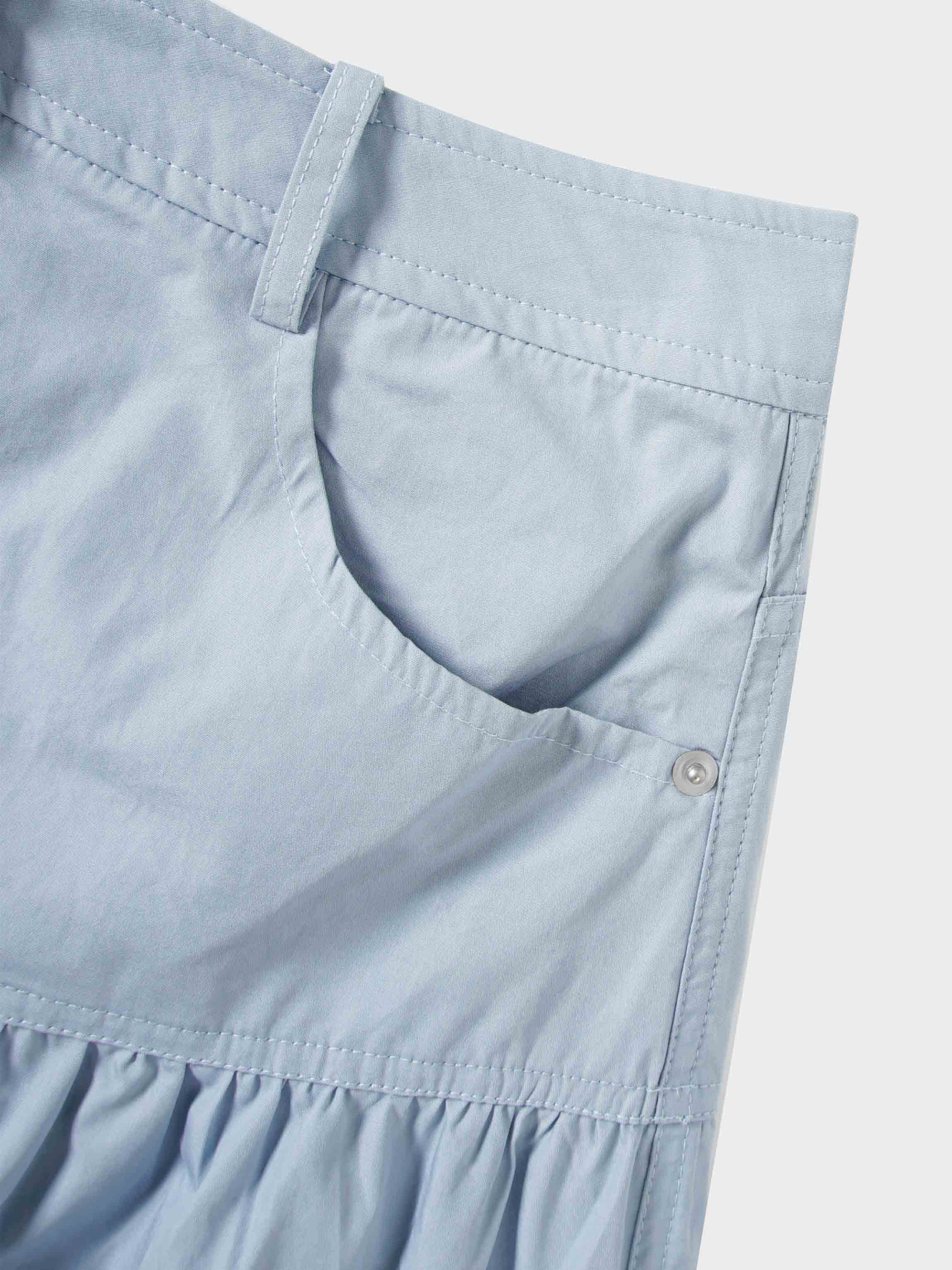 Gathered Drop Waist Yoke Skirt-Light Blue