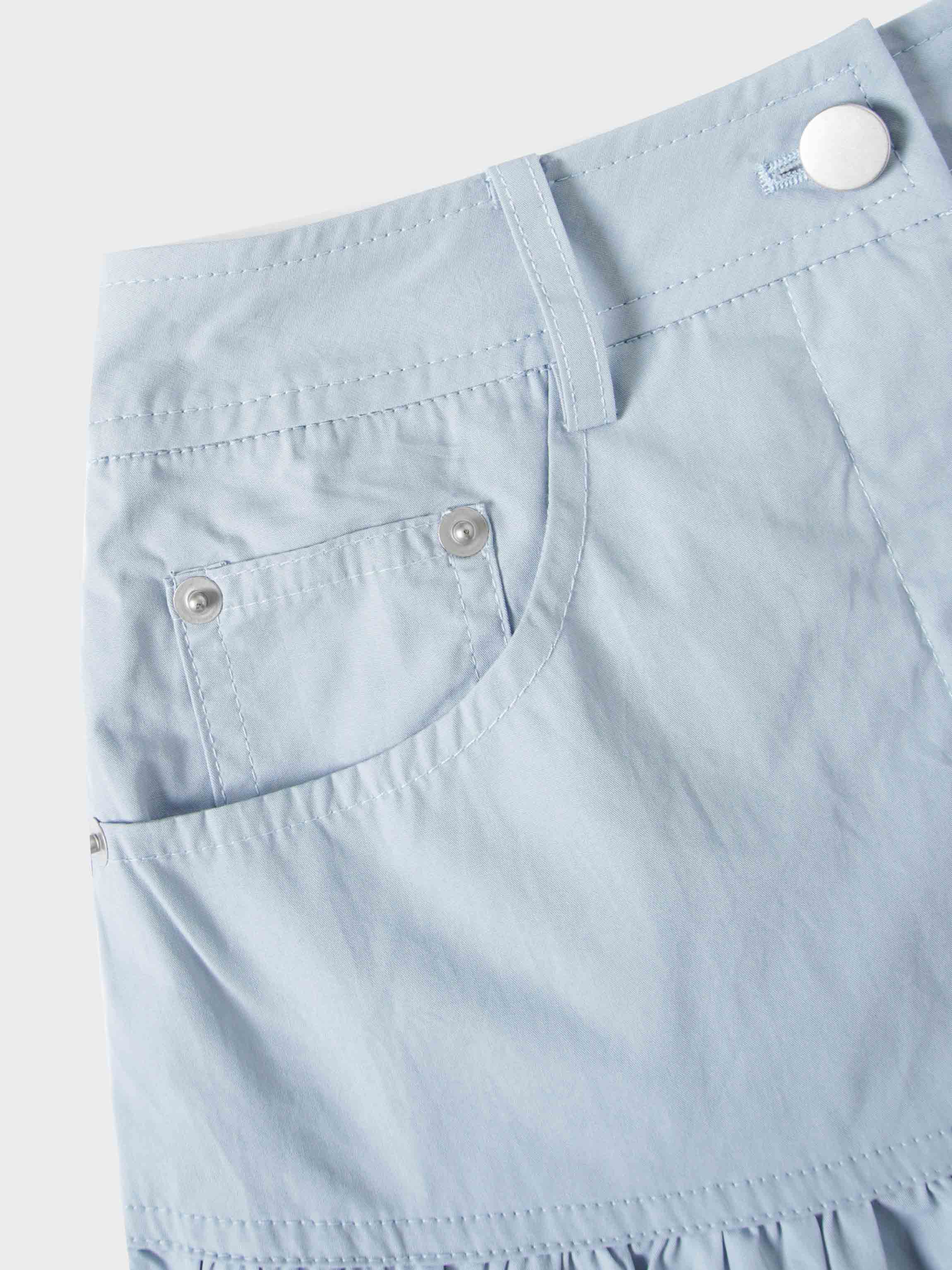 Gathered Drop Waist Yoke Skirt-Light Blue