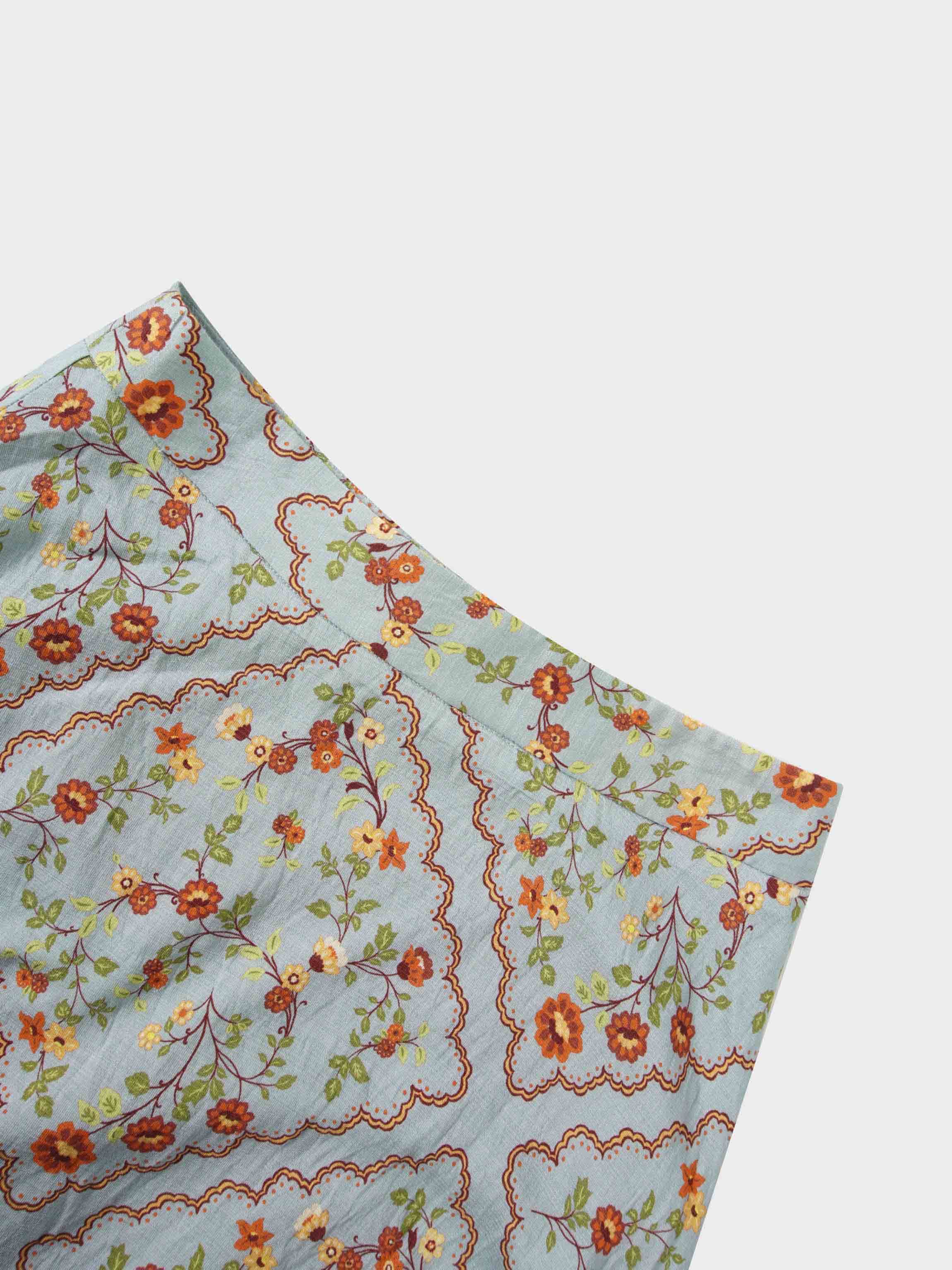 Full Belted Print Skirt-Diamond Floral