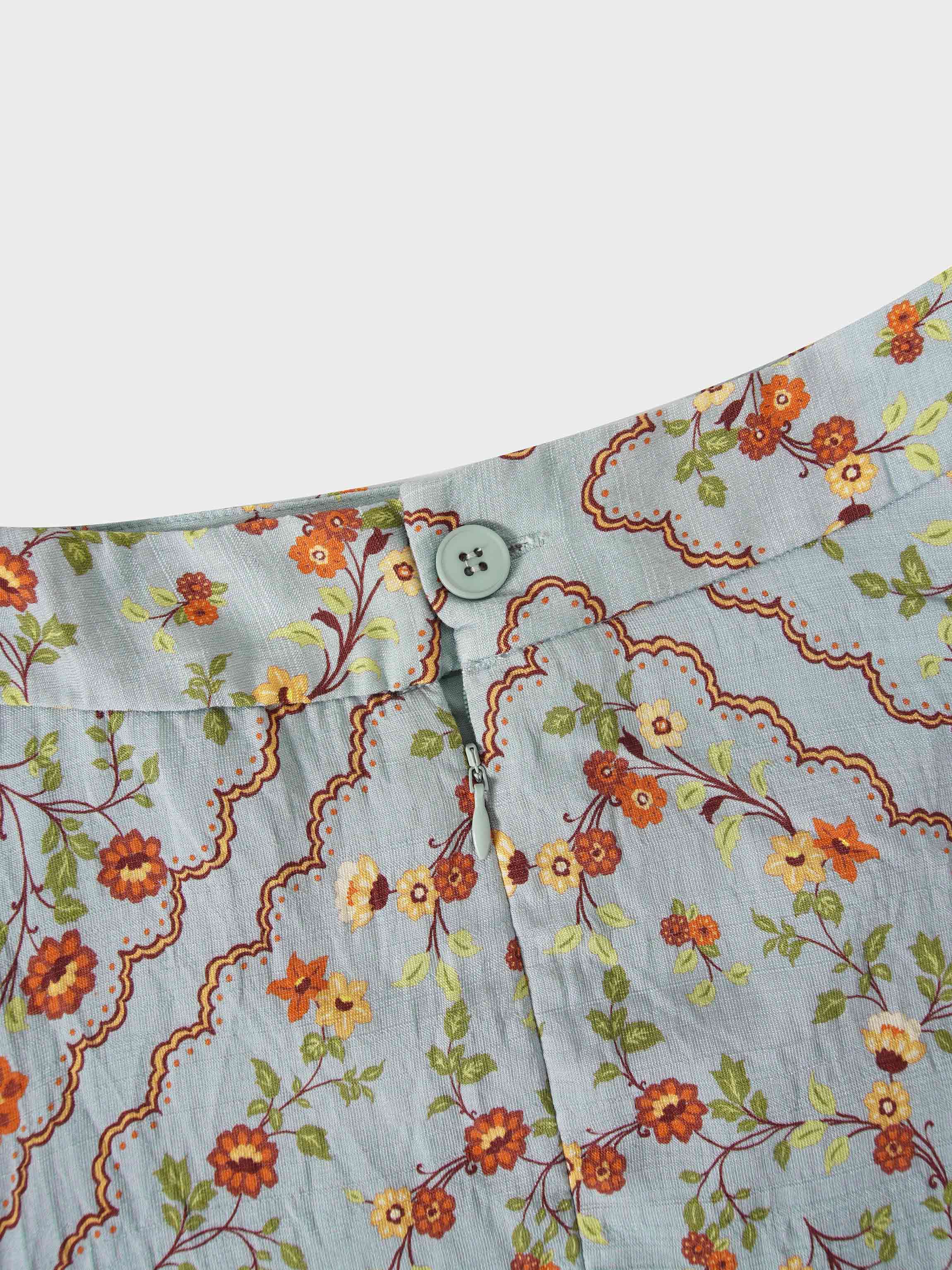 Full Belted Print Skirt-Diamond Floral