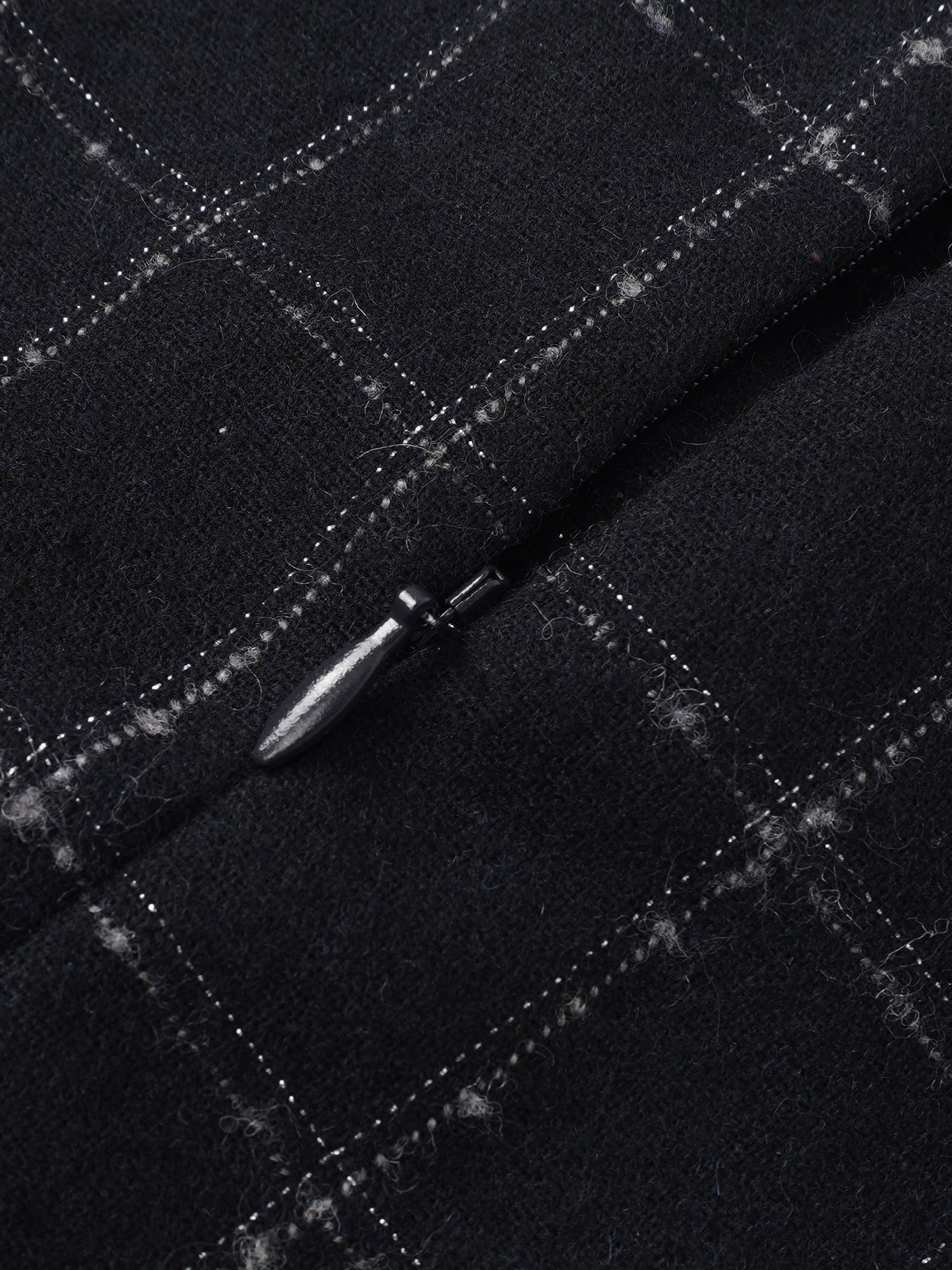 Satin Tie Yoke Dress - Navy Plaid
