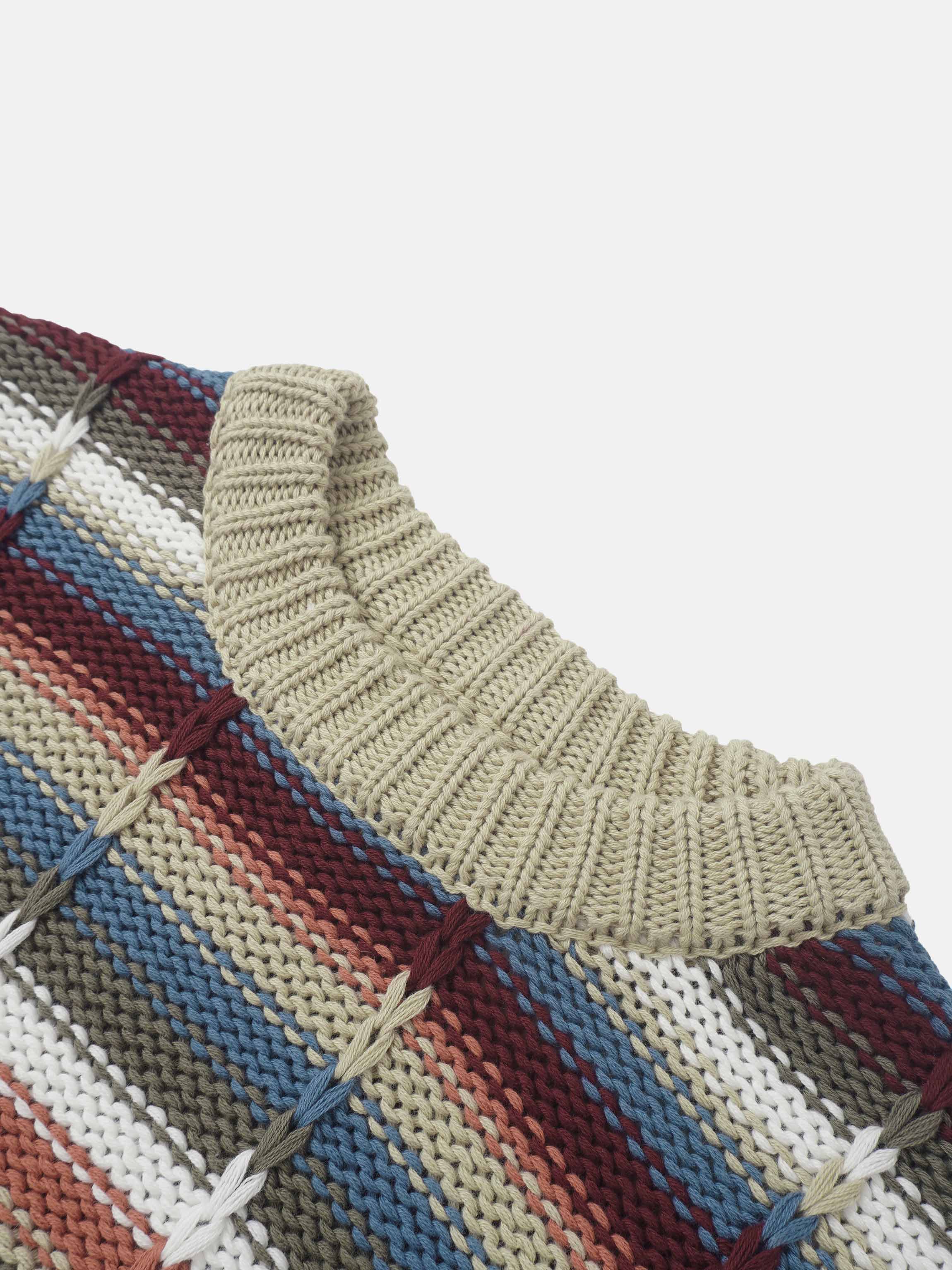 Overstitch Detail Striped Sweater - Multi Color