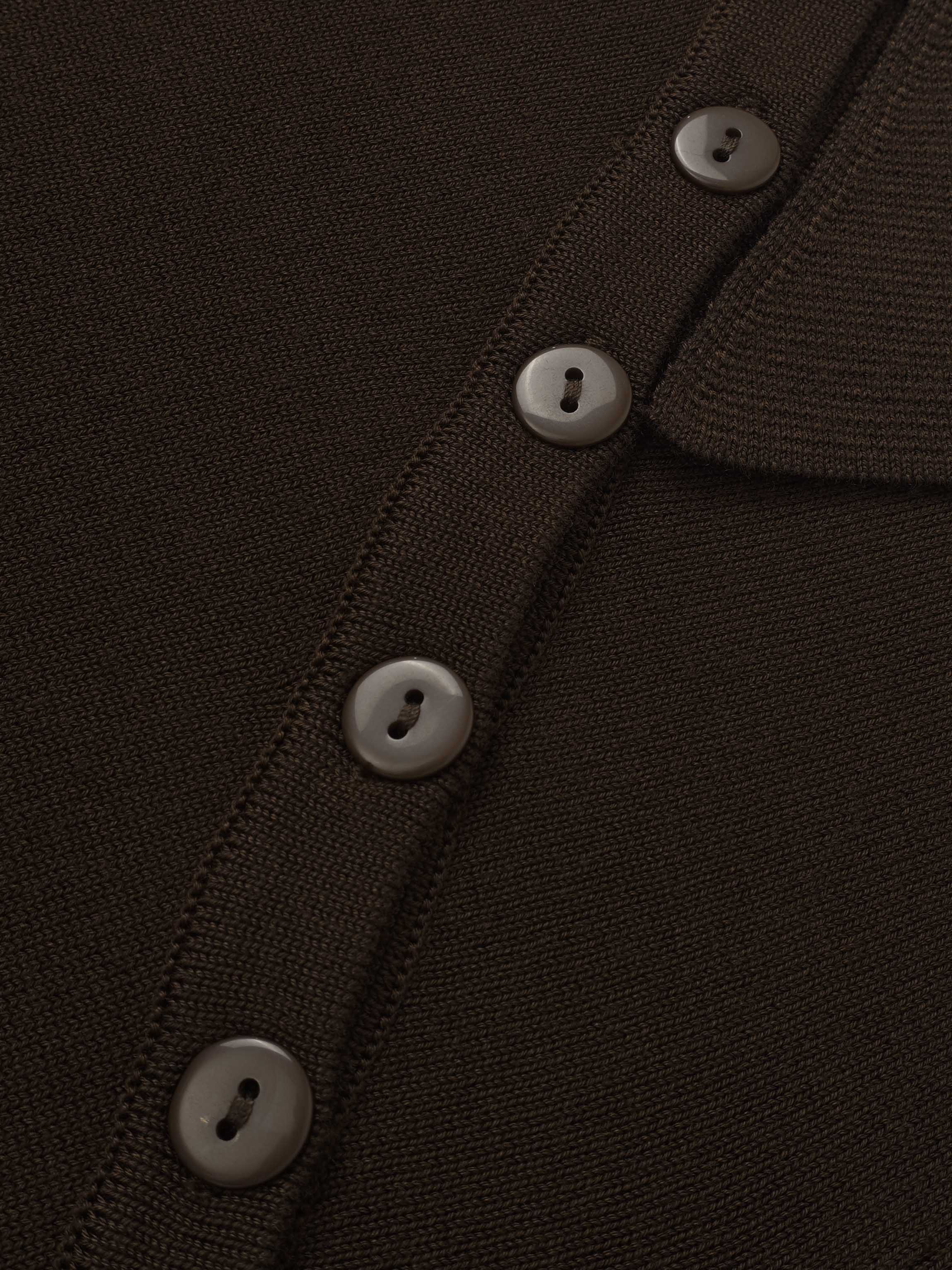 Asymmetrical Button Collar Sweater - Brown