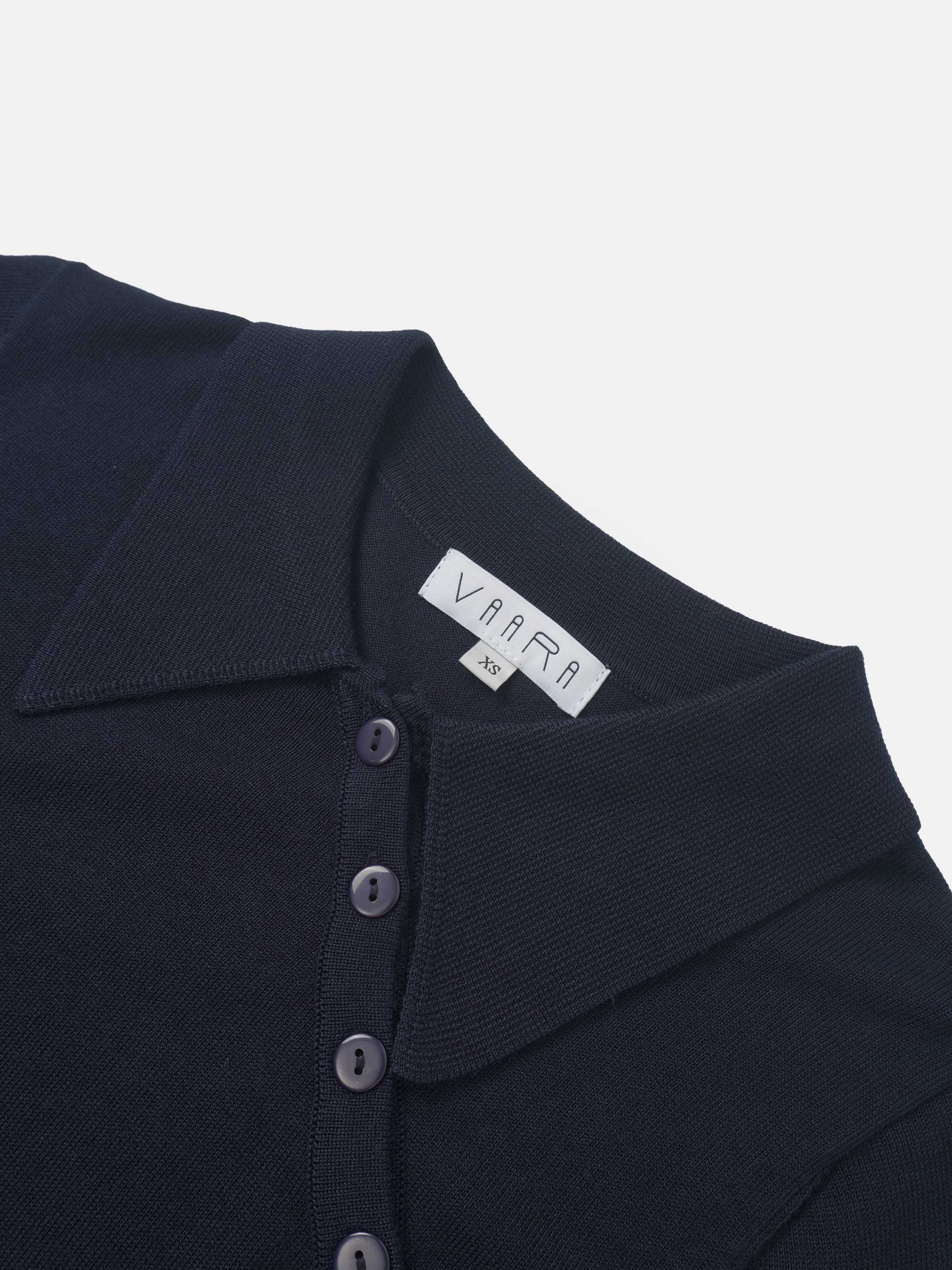 Asymmetrical Button Collar Sweater - Navy