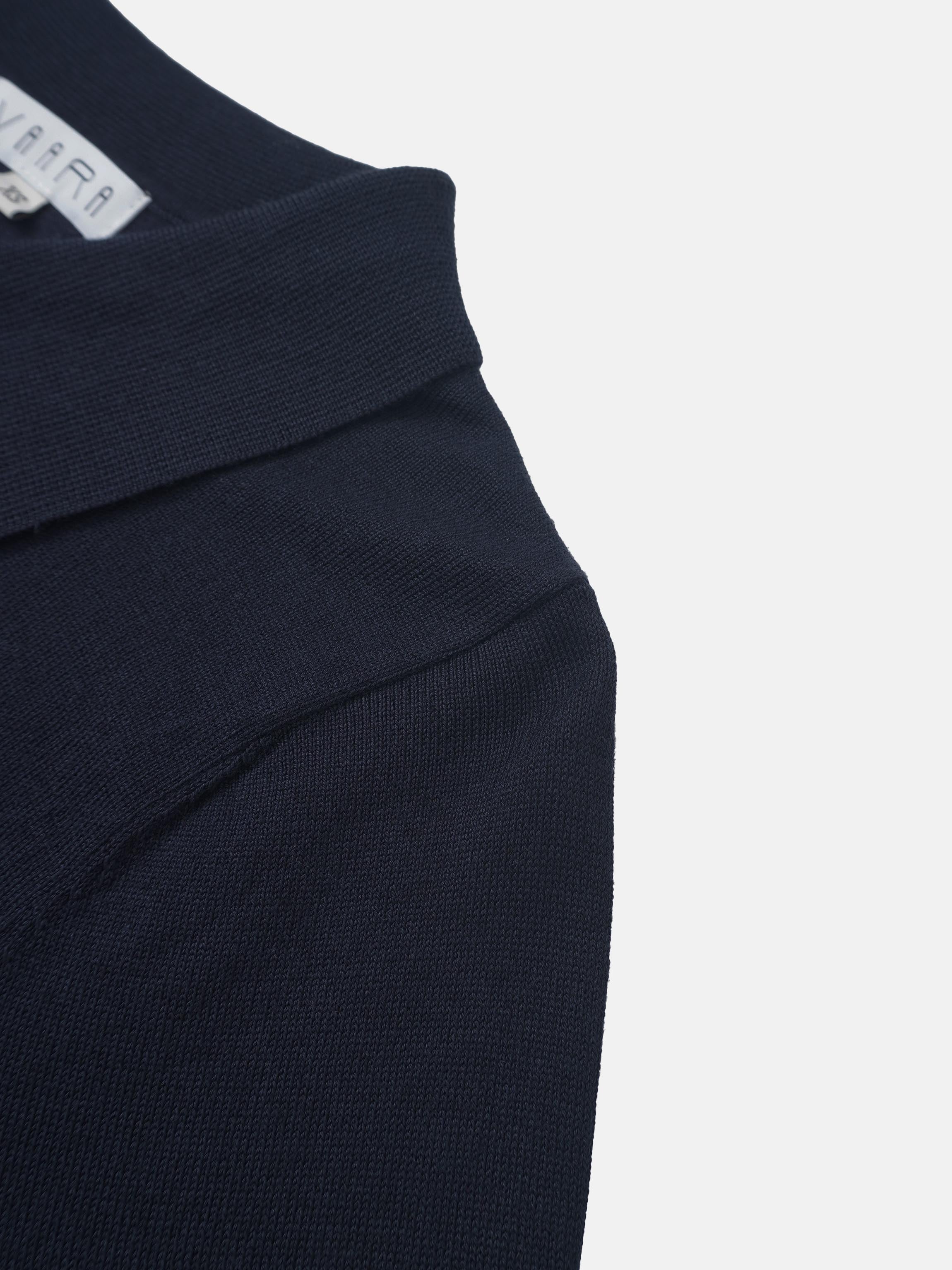 Asymmetrical Button Collar Sweater - Navy
