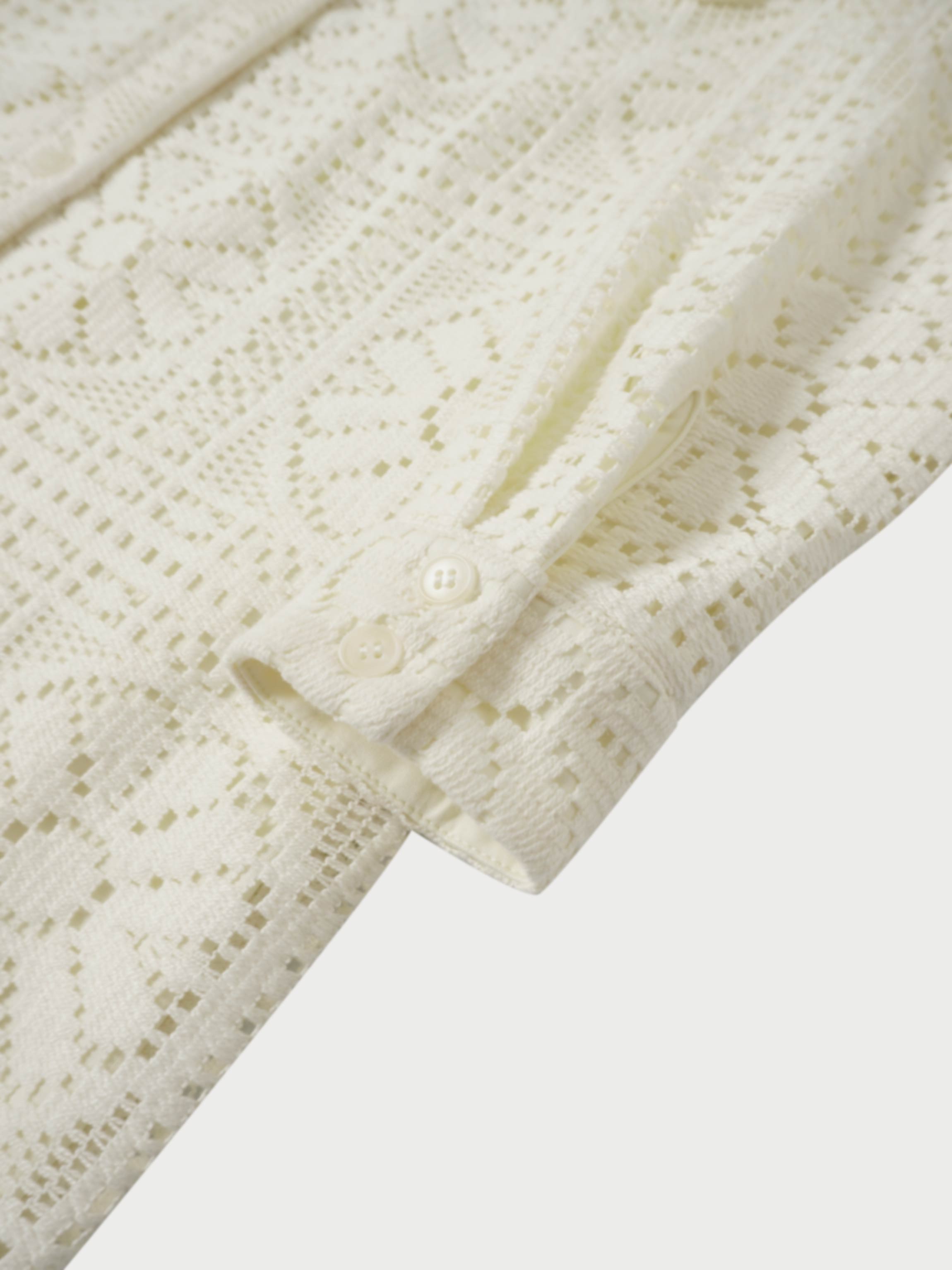 Lace Cutout Shirtdress-Cream