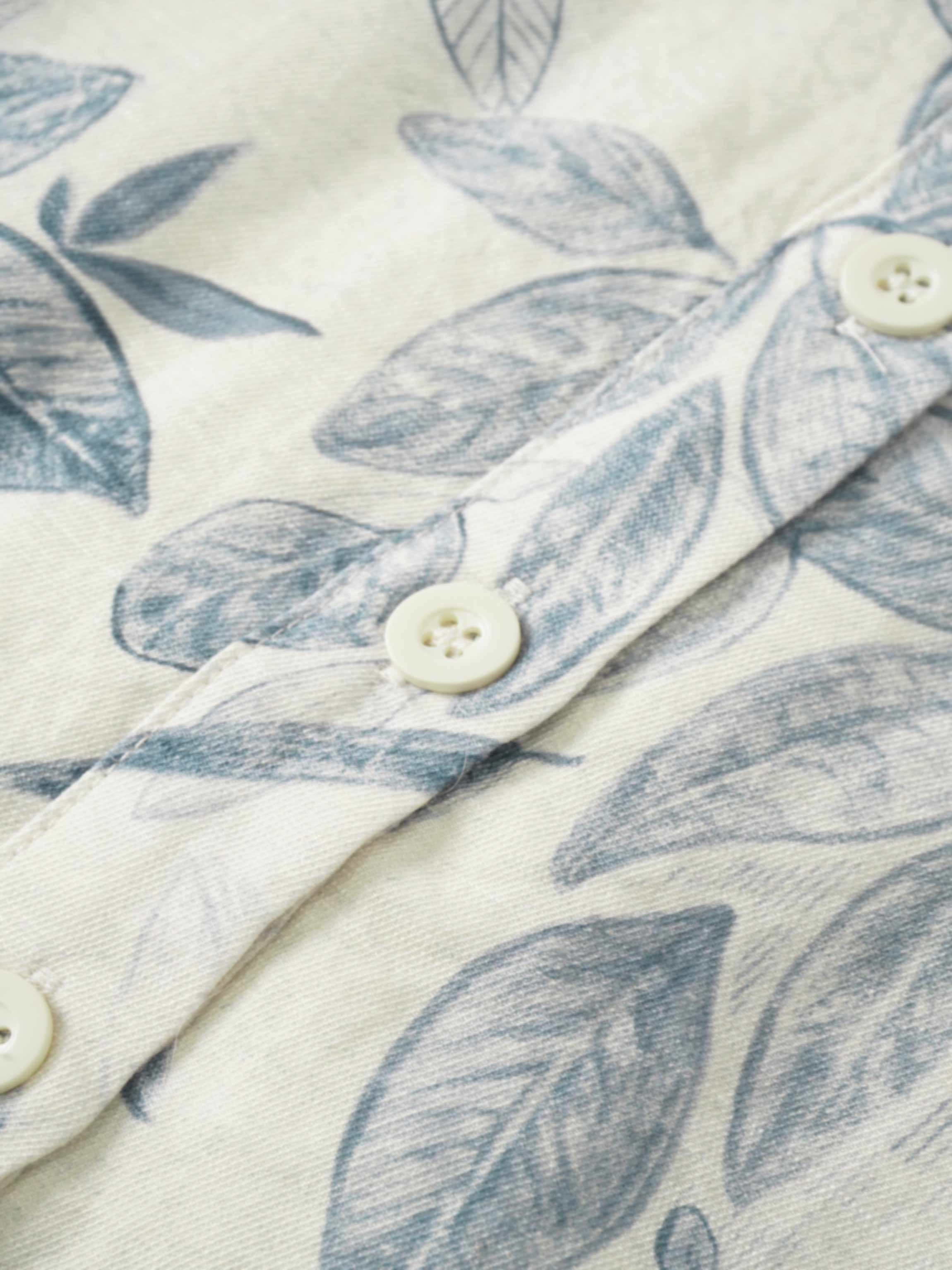 Long Button Down Shirtdress-Blue Leaves