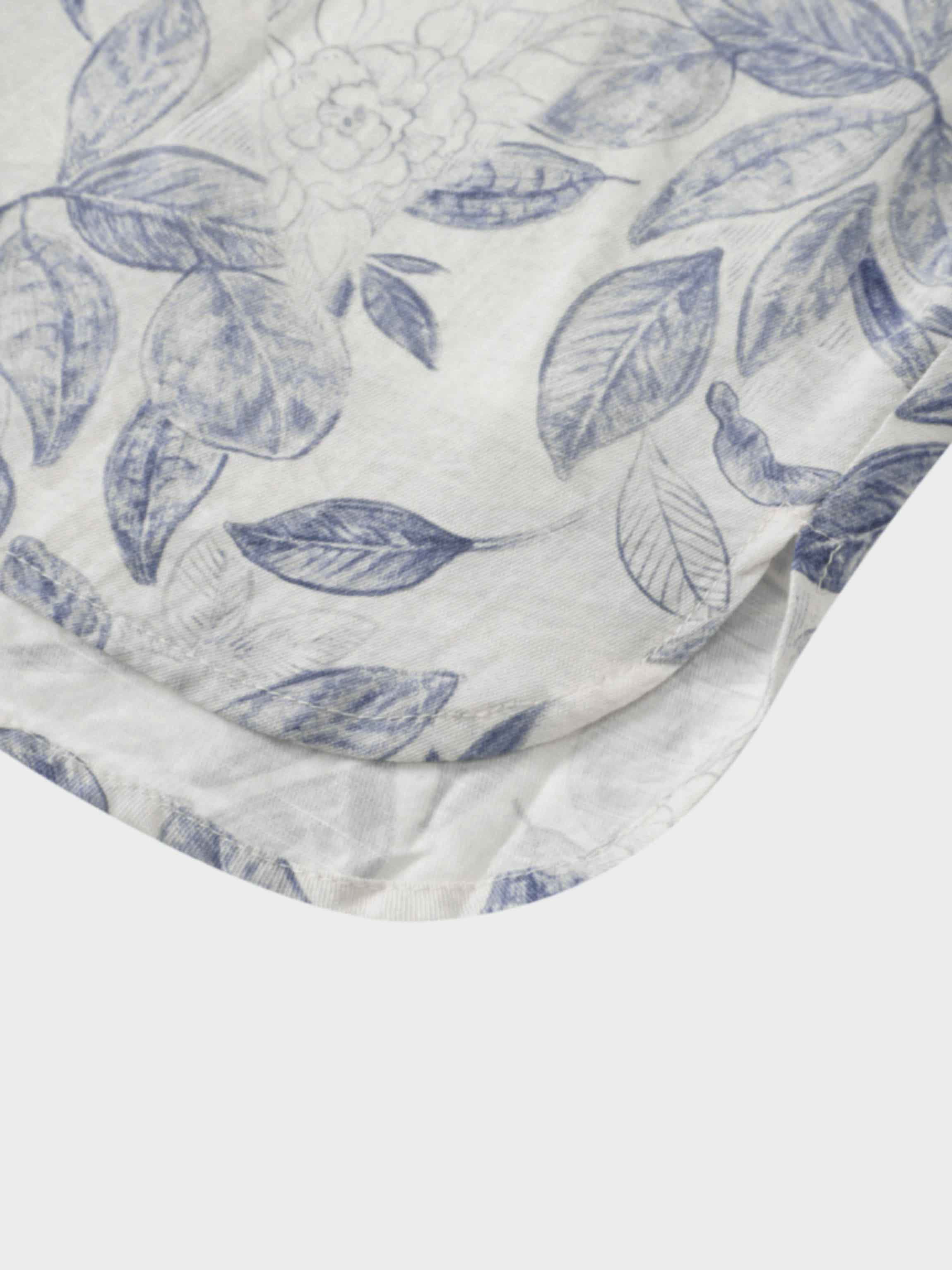 Long Button Down Shirtdress-Blue Leaves