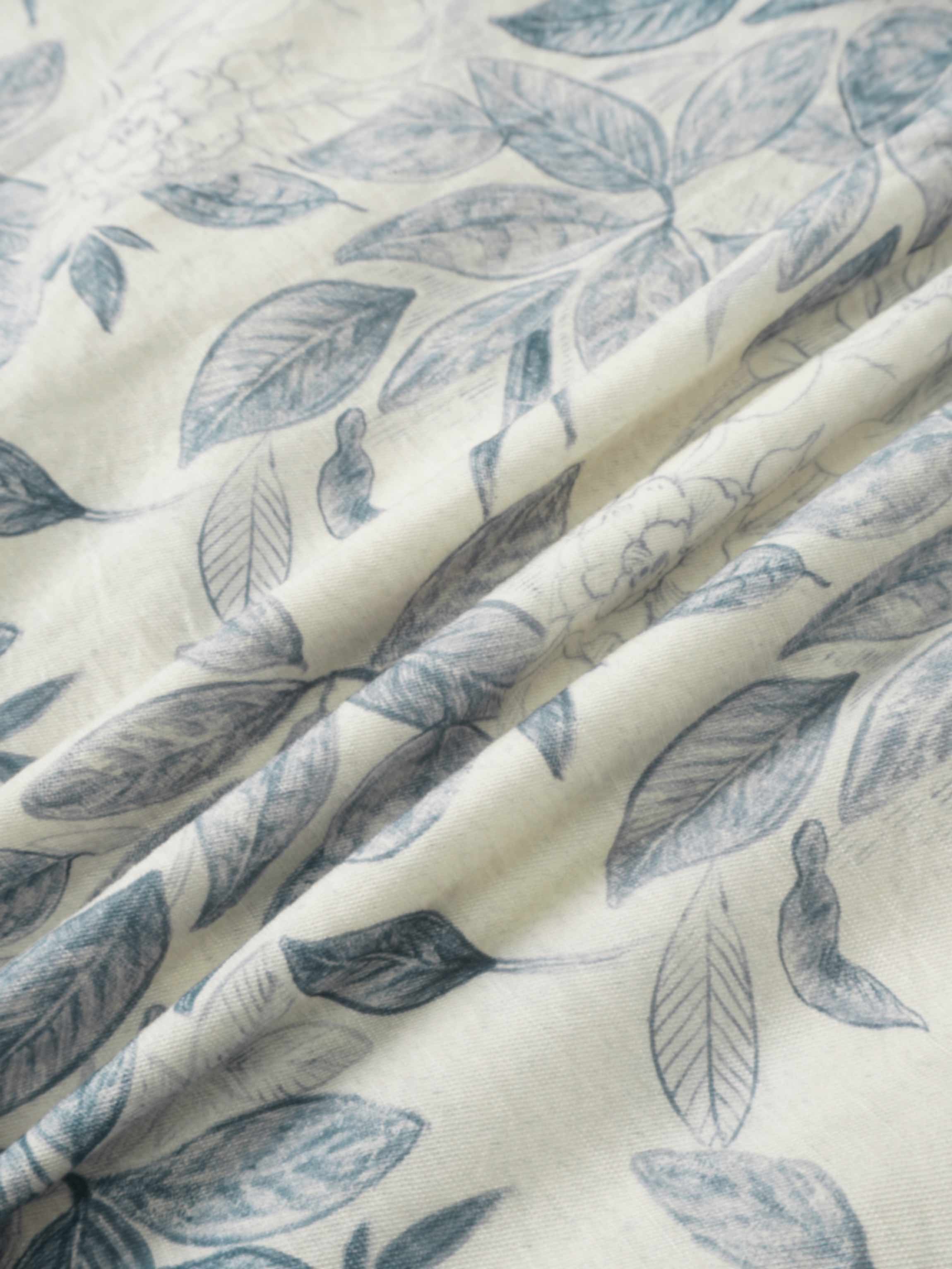 Long Button Down Shirtdress-Blue Leaves